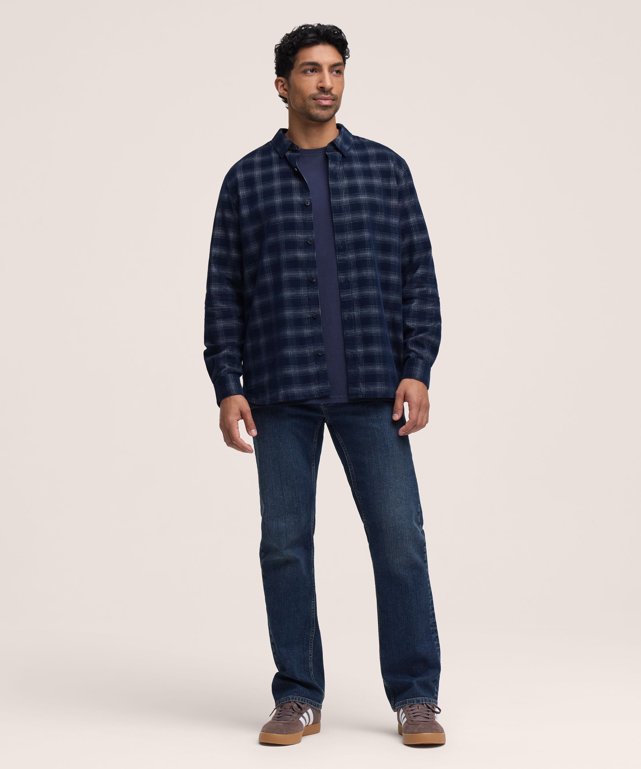 Chemise en velours côtelé à fines côtes extensible pour hommes, Denver Hayes