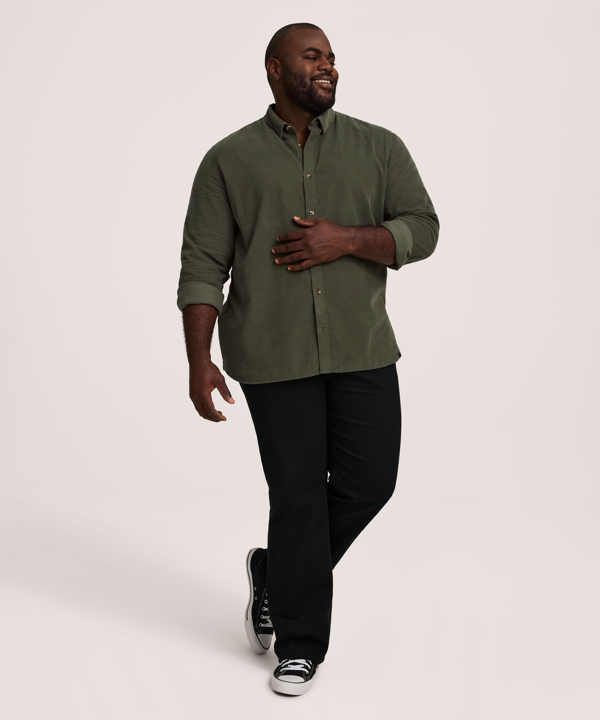 Chemise en velours côtelé à fines côtes extensible pour hommes, Denver Hayes
