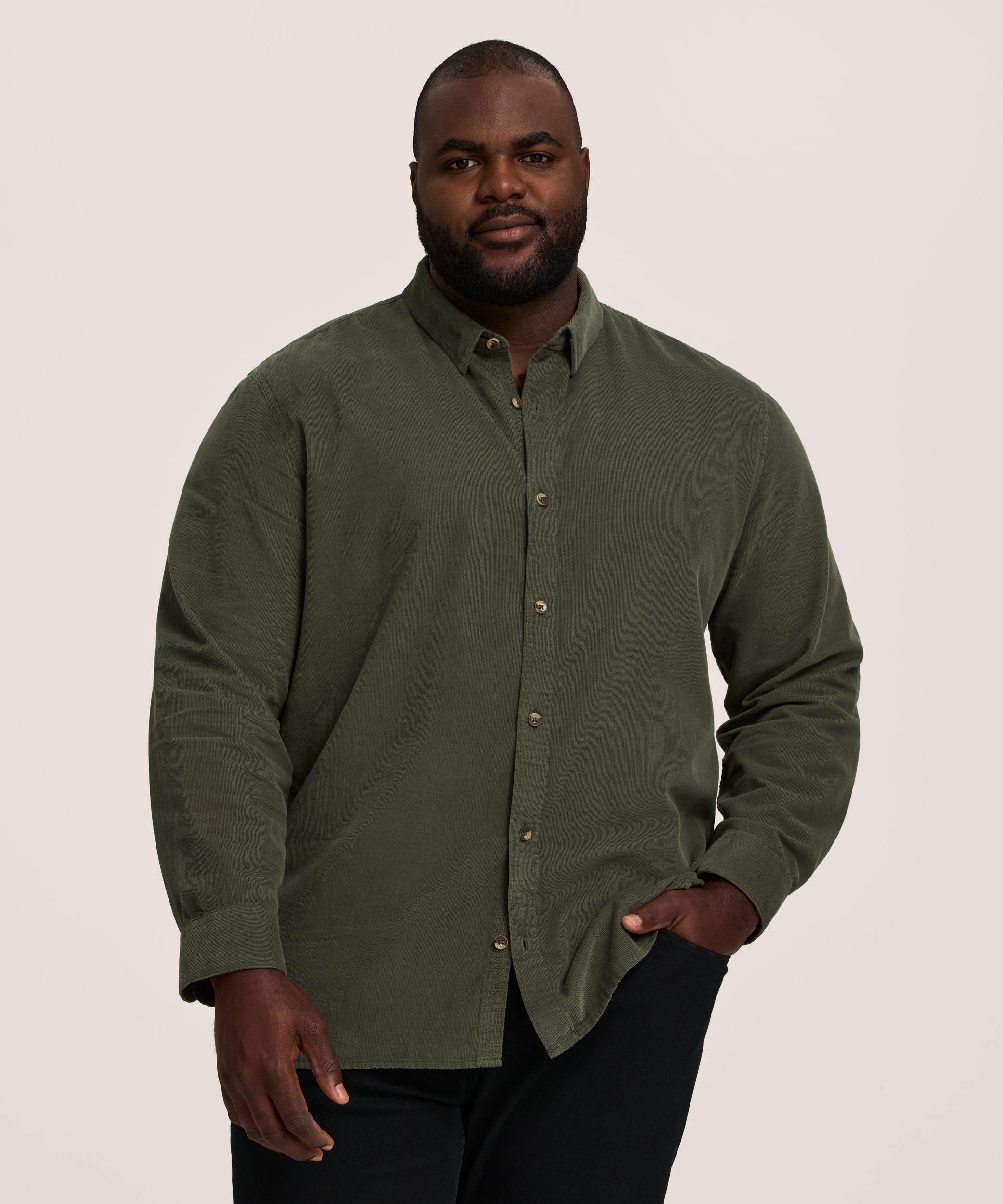 Chemise en velours côtelé à fines côtes extensible pour hommes, Denver Hayes