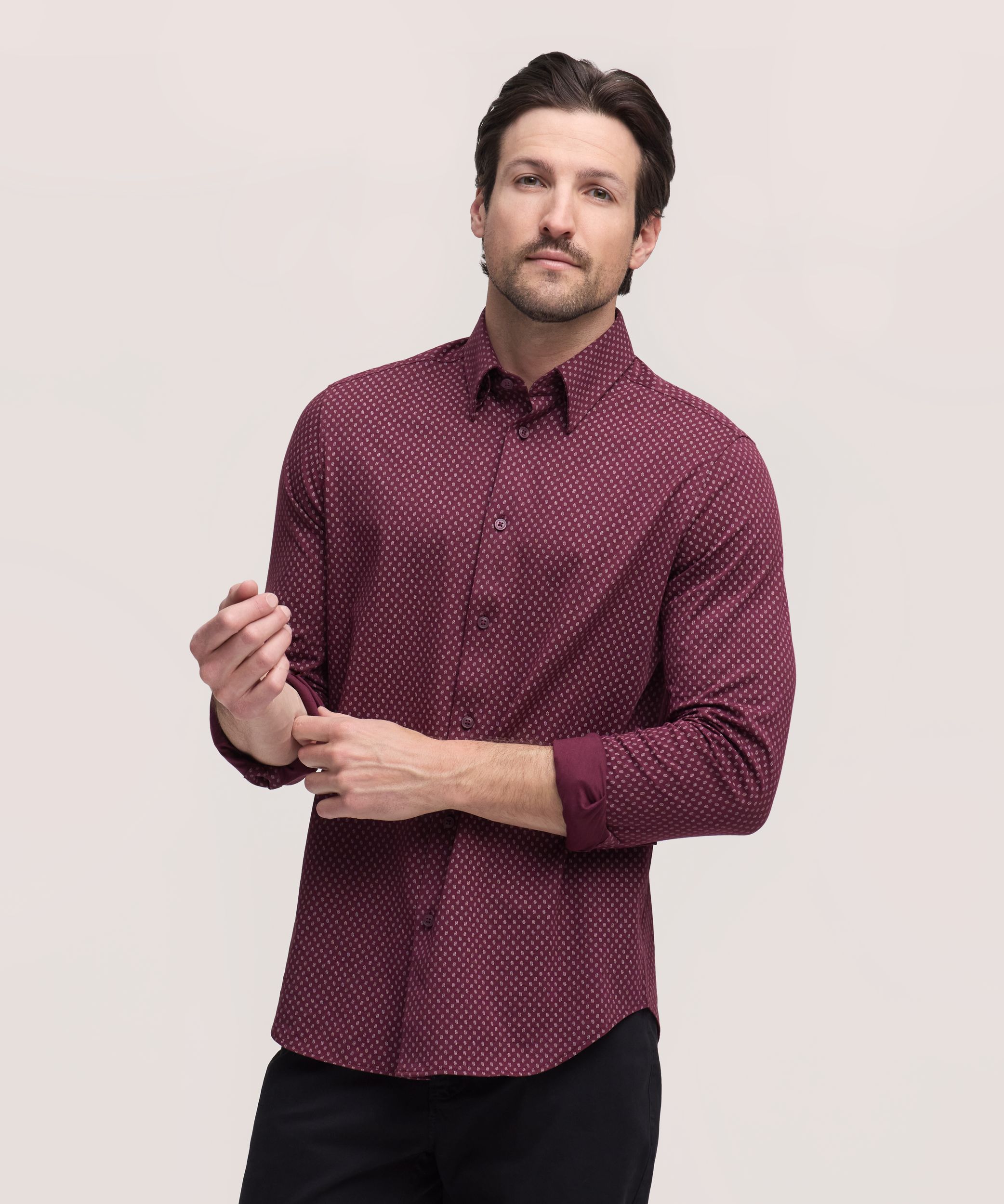 Chemise à manches longues en tricot extensible pour hommes, Denver Hayes
