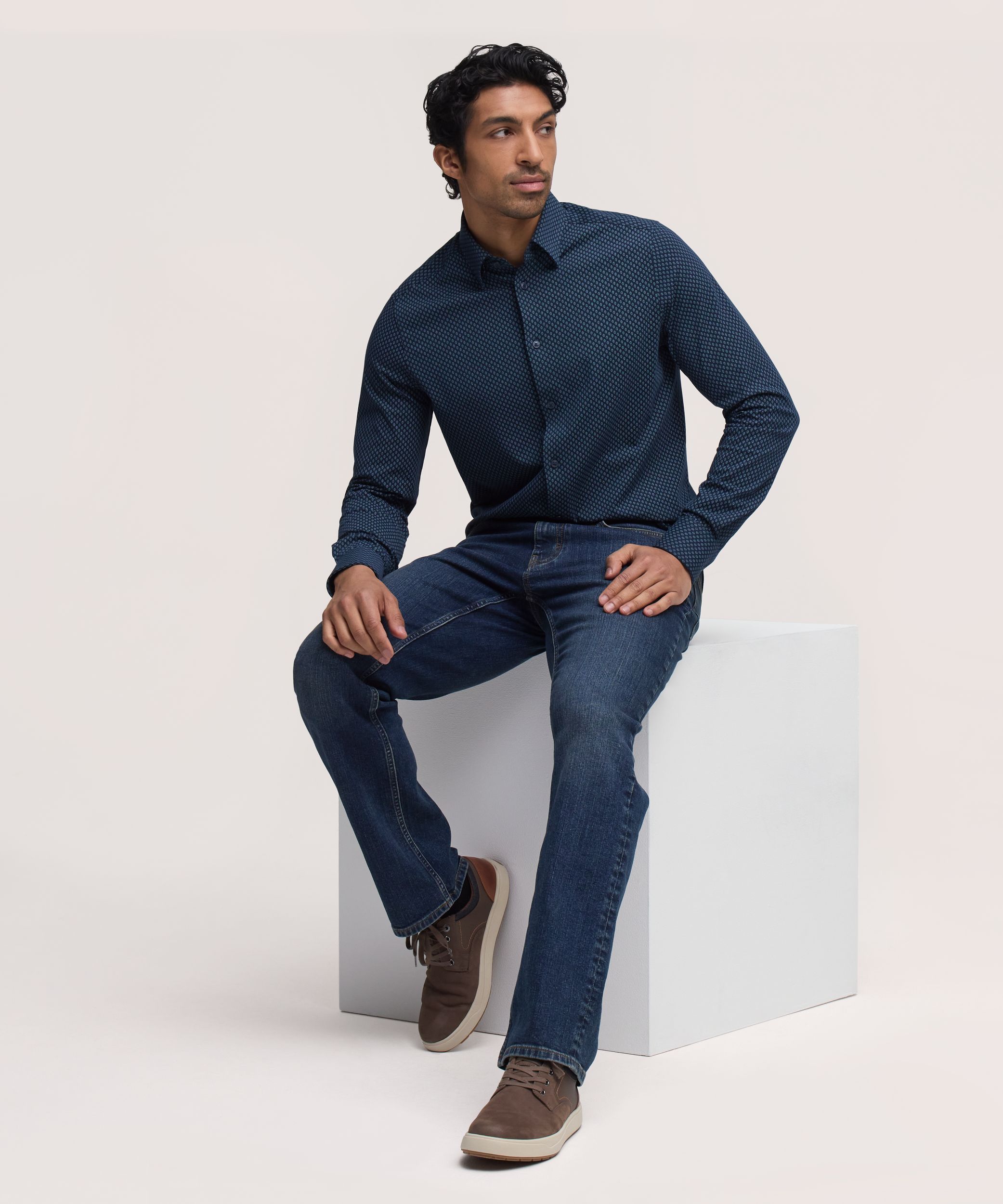 Chemise à manches longues en tricot extensible pour hommes, Denver Hayes