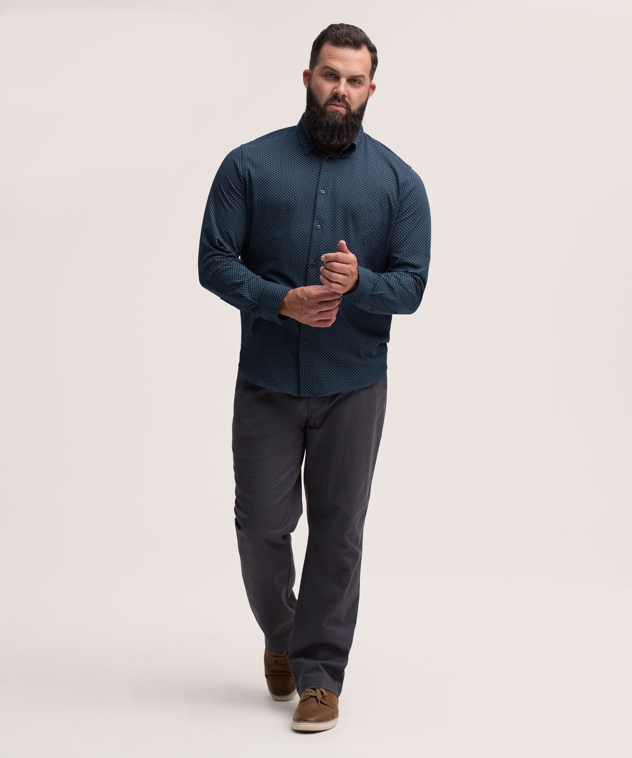 Chemise à manches longues en tricot extensible pour hommes, Denver Hayes