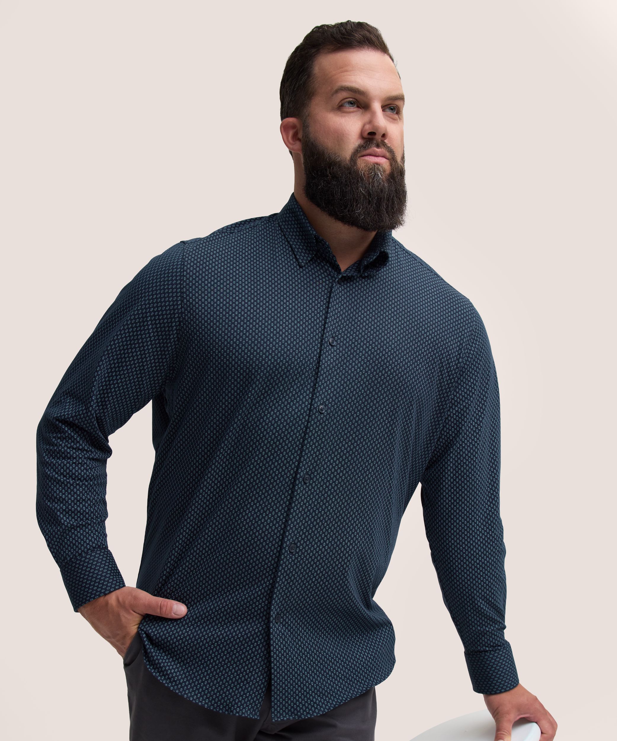 Chemise à manches longues en tricot extensible pour hommes, Denver Hayes