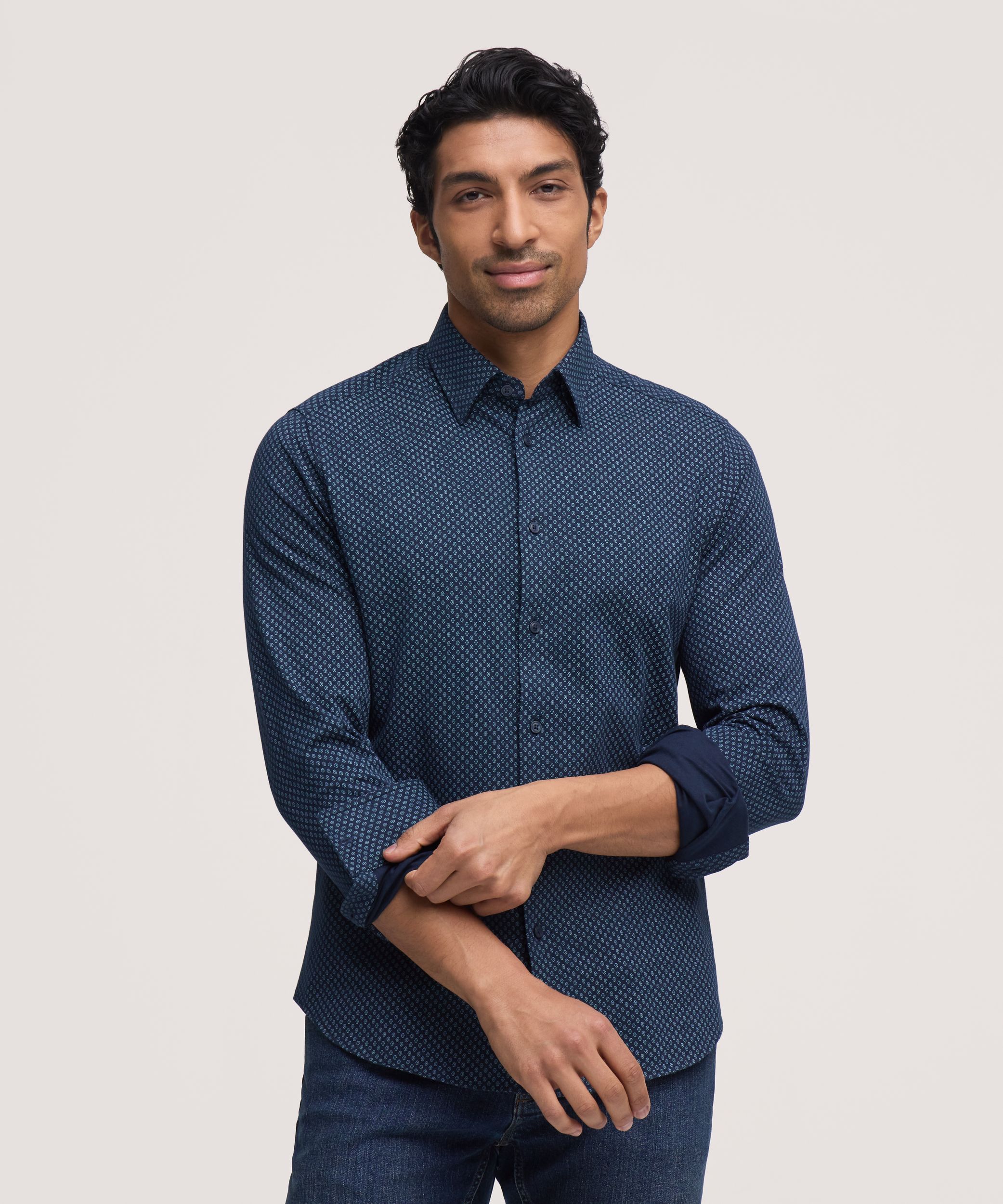 Chemise à manches longues en tricot extensible pour hommes, Denver Hayes