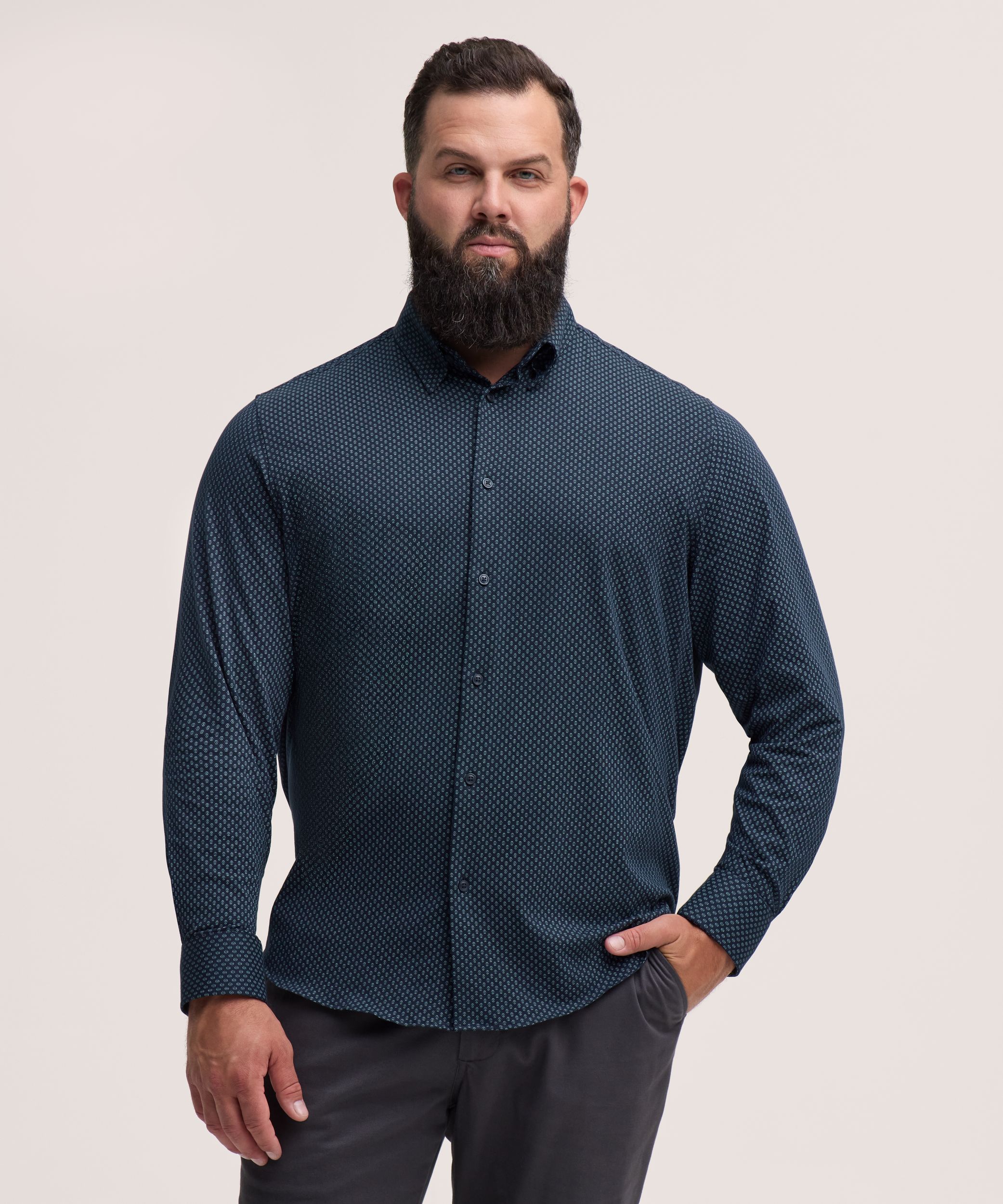 Chemise à manches longues en tricot extensible pour hommes, Denver Hayes