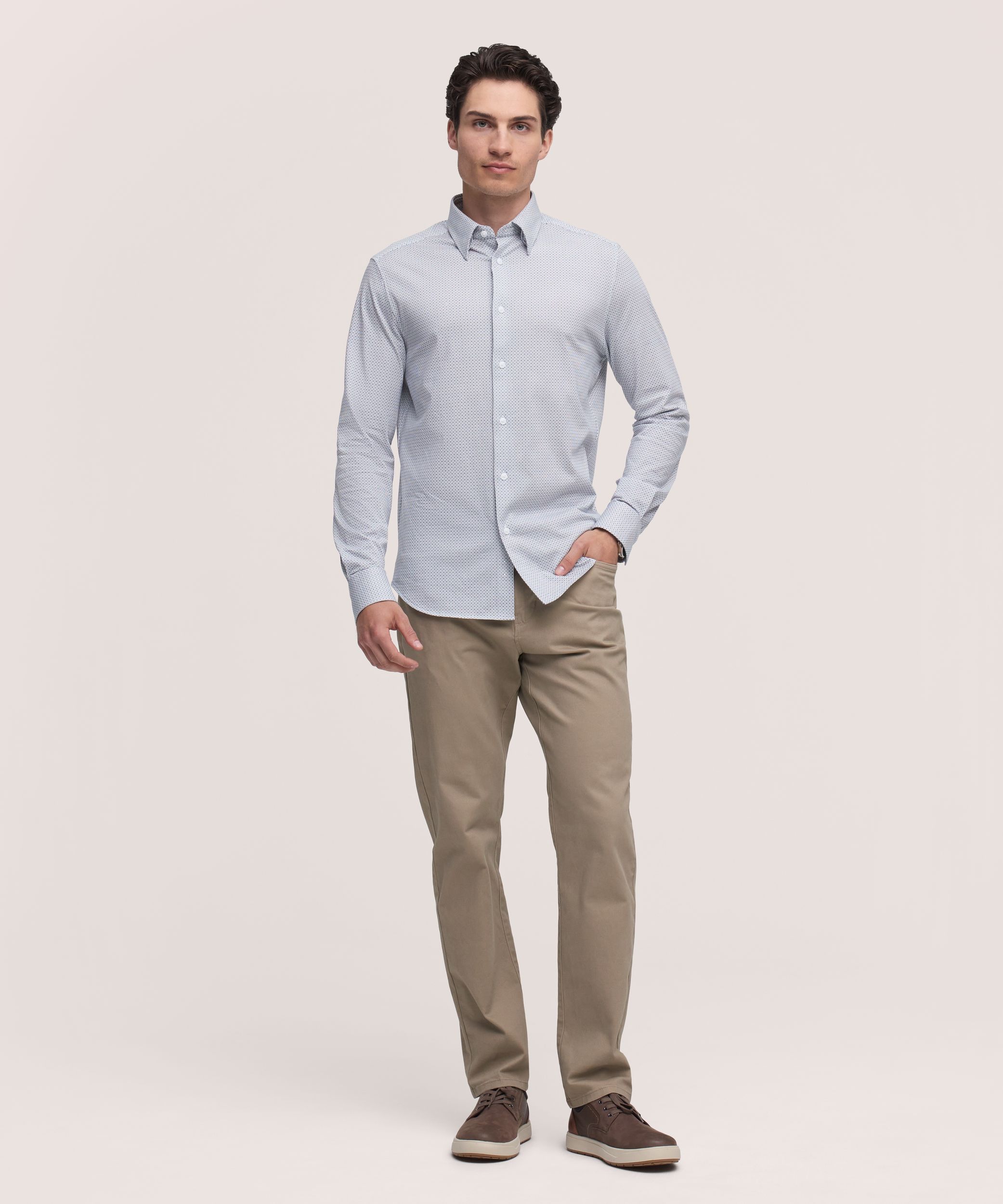 Chemise à manches longues en tricot extensible pour hommes, Denver Hayes