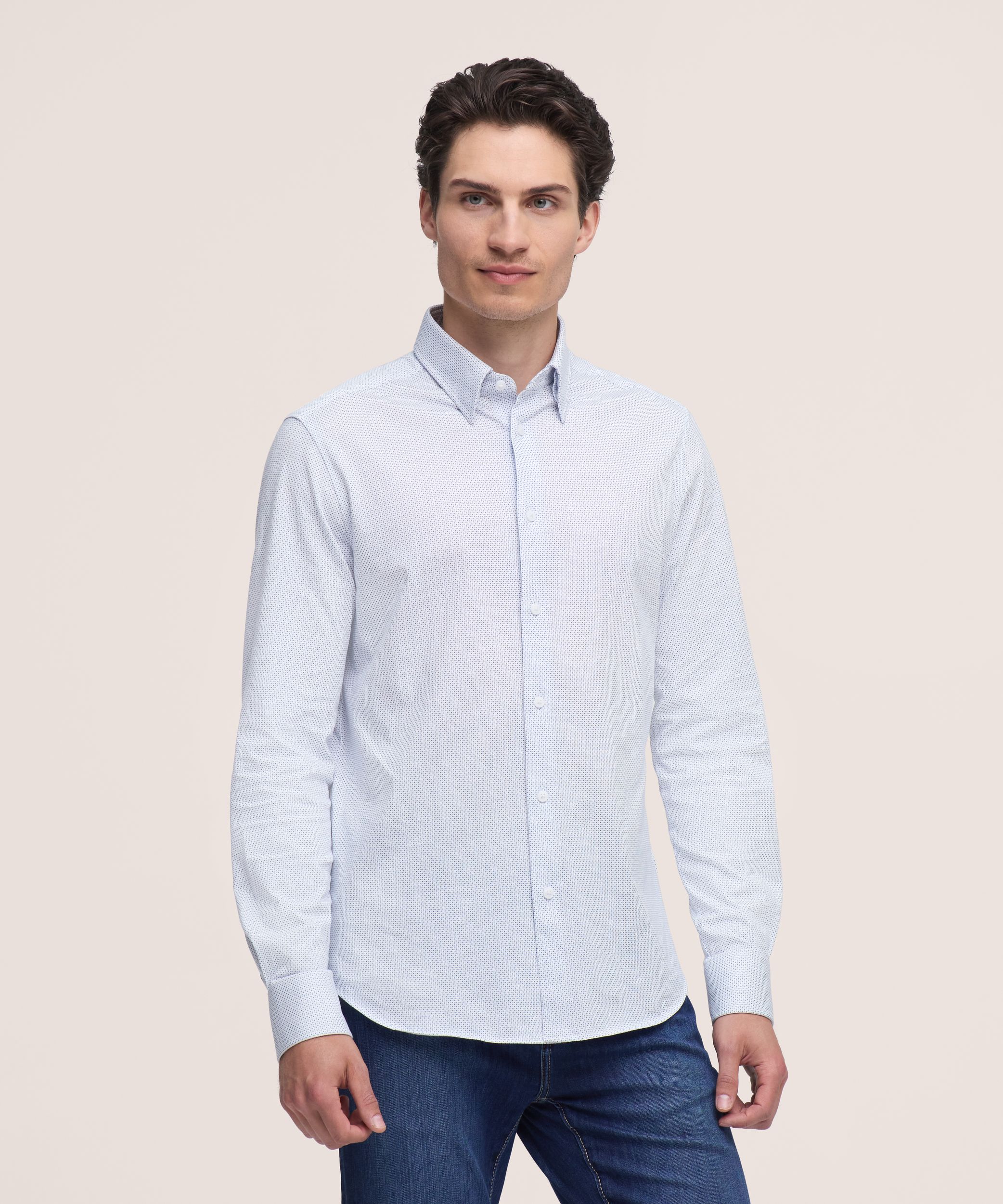 Chemise à manches longues en tricot extensible pour hommes, Denver Hayes