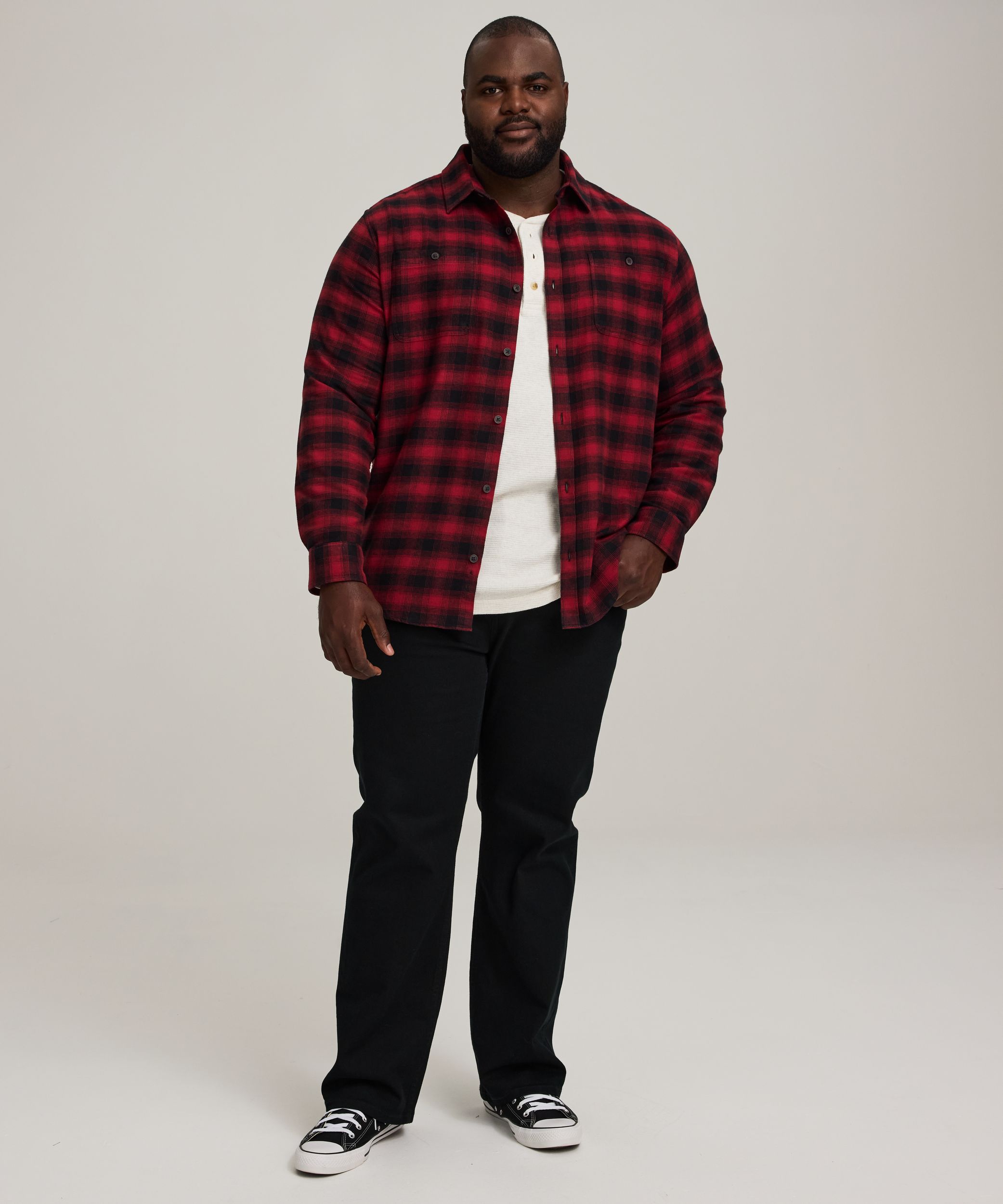 WindRiver Men's Basic Stretch Long Sleeve Flannel Shirt
