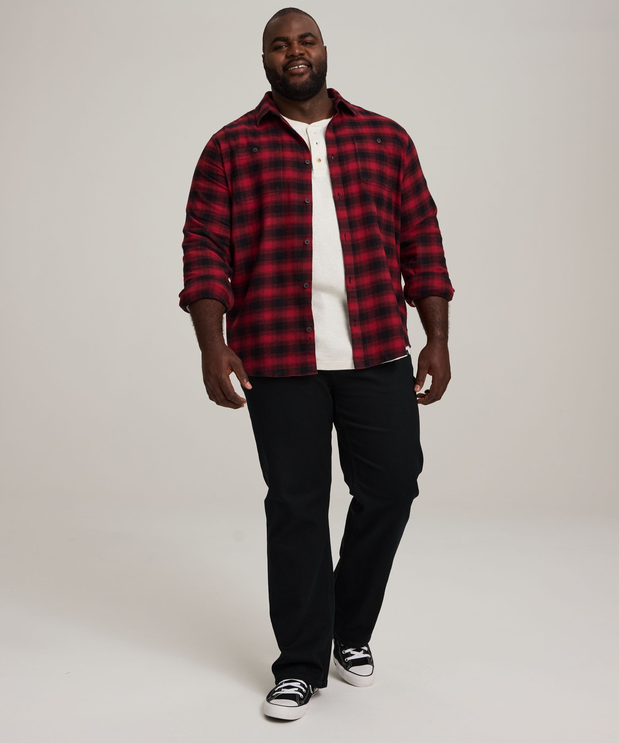 WindRiver Men's Basic Stretch Long Sleeve Flannel Shirt