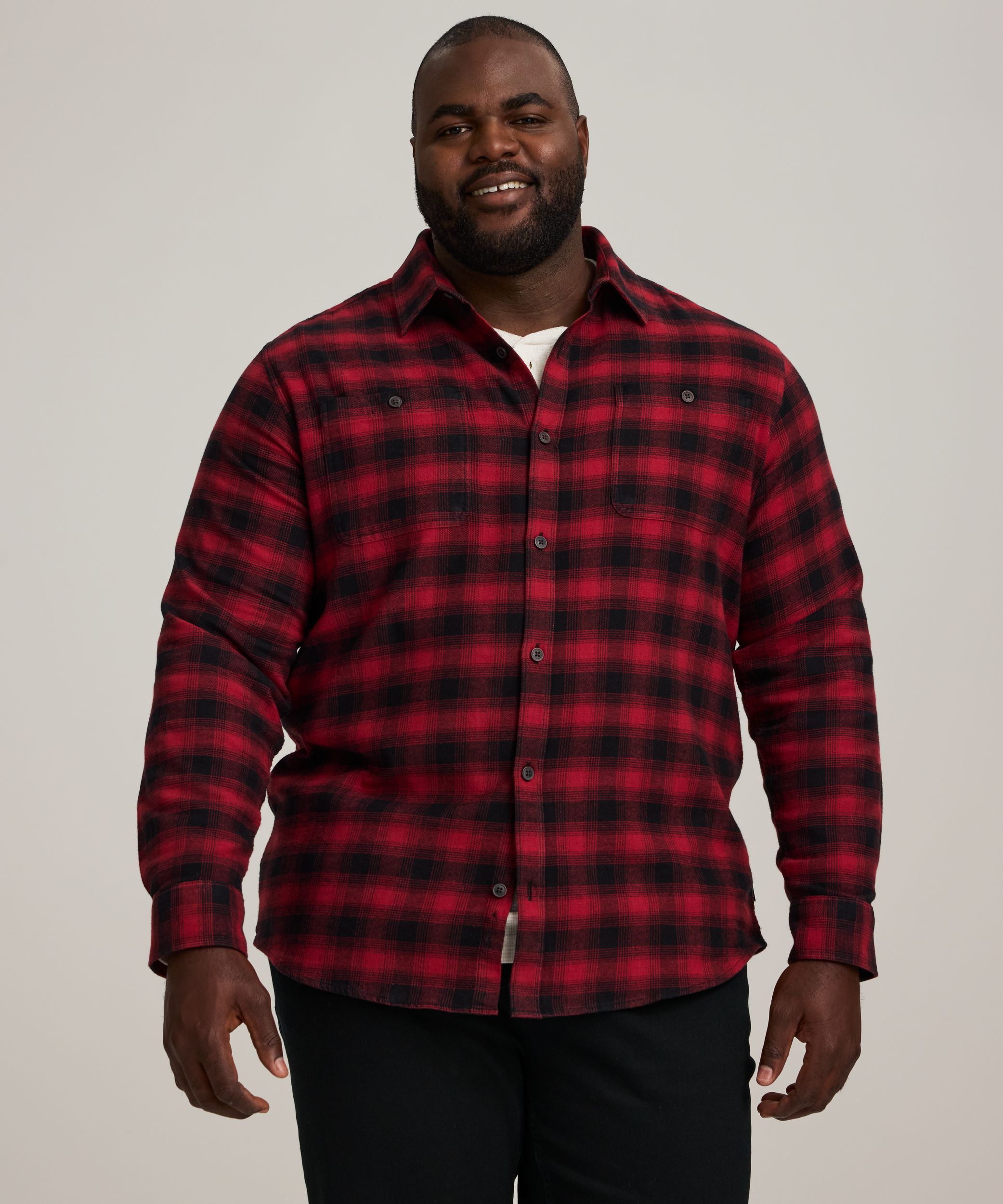 WindRiver Men's Basic Stretch Long Sleeve Flannel Shirt