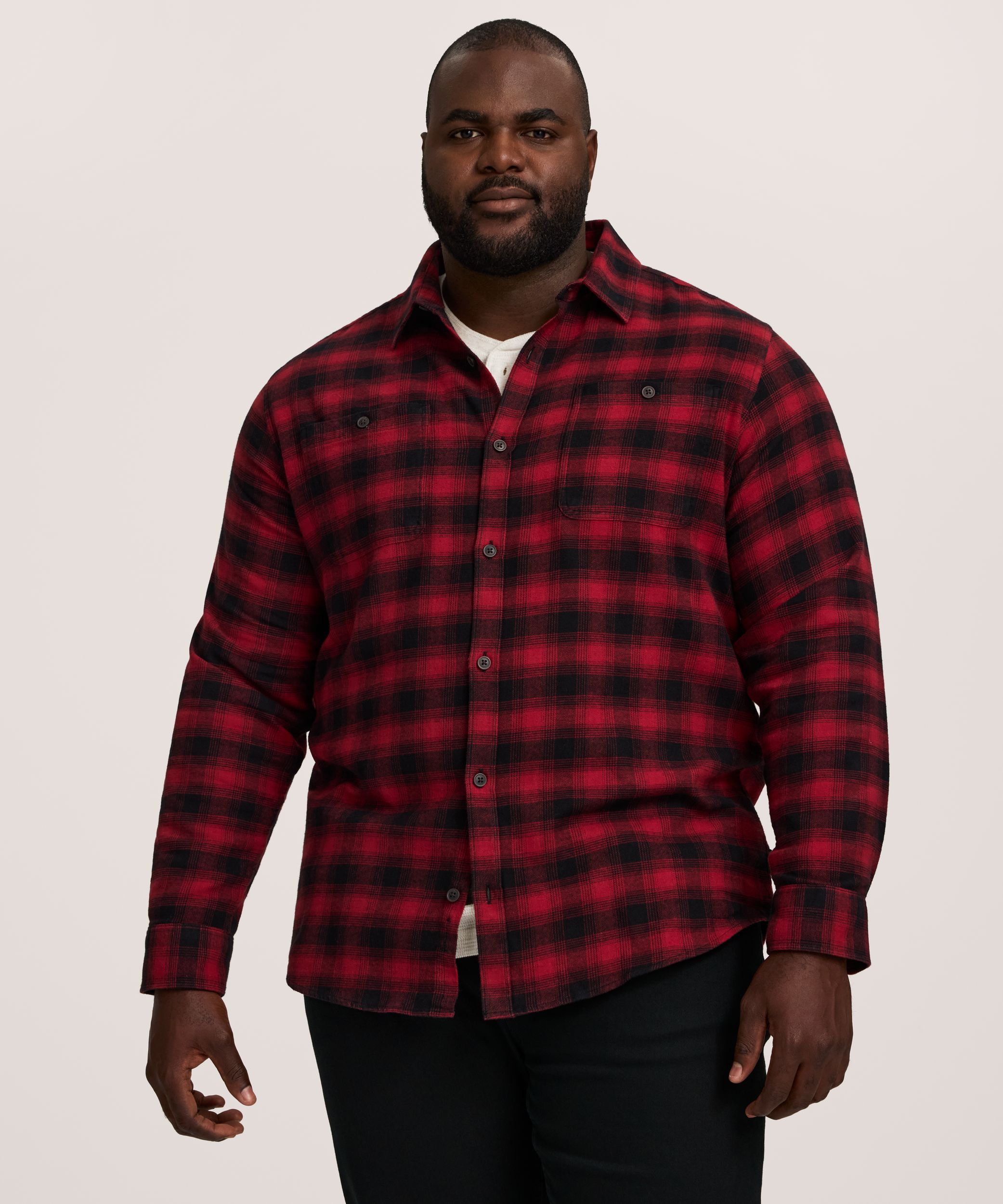 WindRiver Men's Basic Stretch Long Sleeve Flannel Shirt