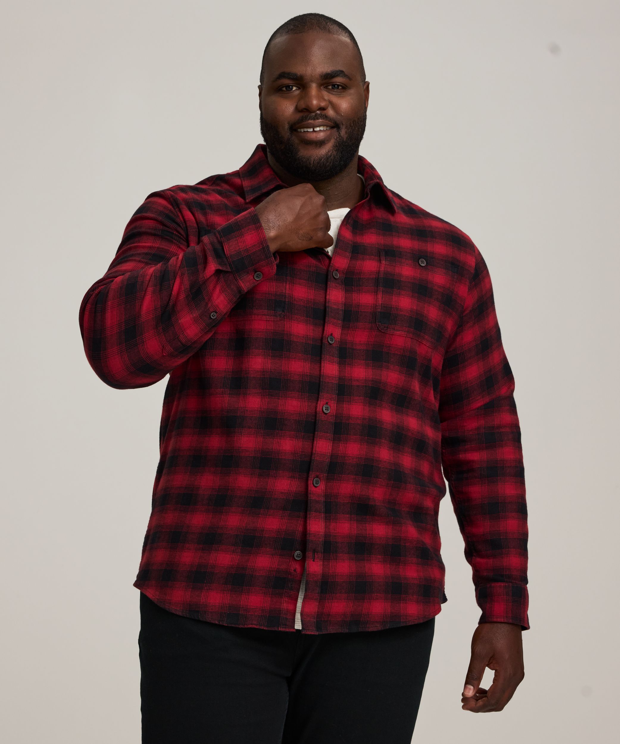 WindRiver Men's Basic Stretch Long Sleeve Flannel Shirt