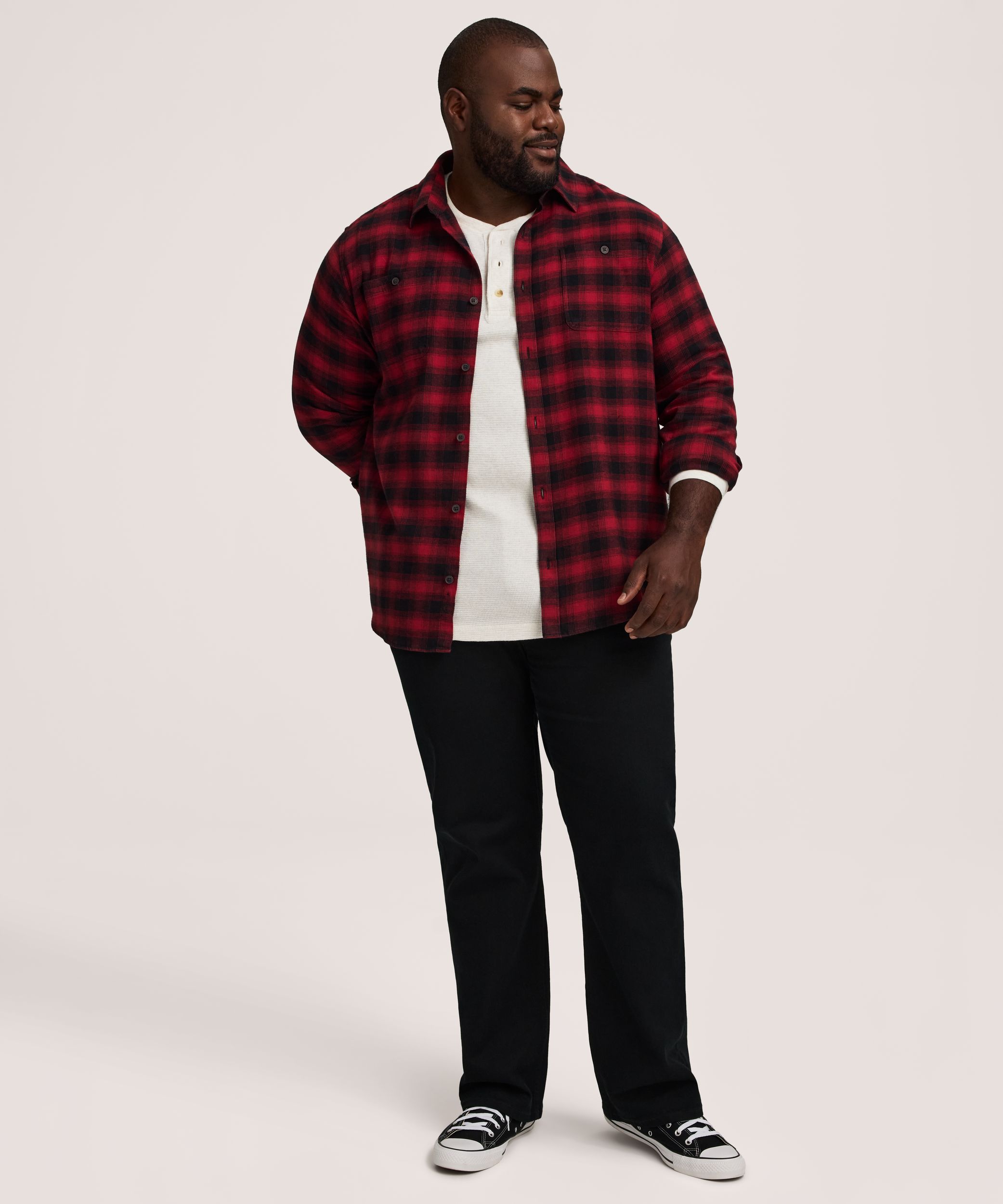 WindRiver Men's Basic Stretch Long Sleeve Flannel Shirt