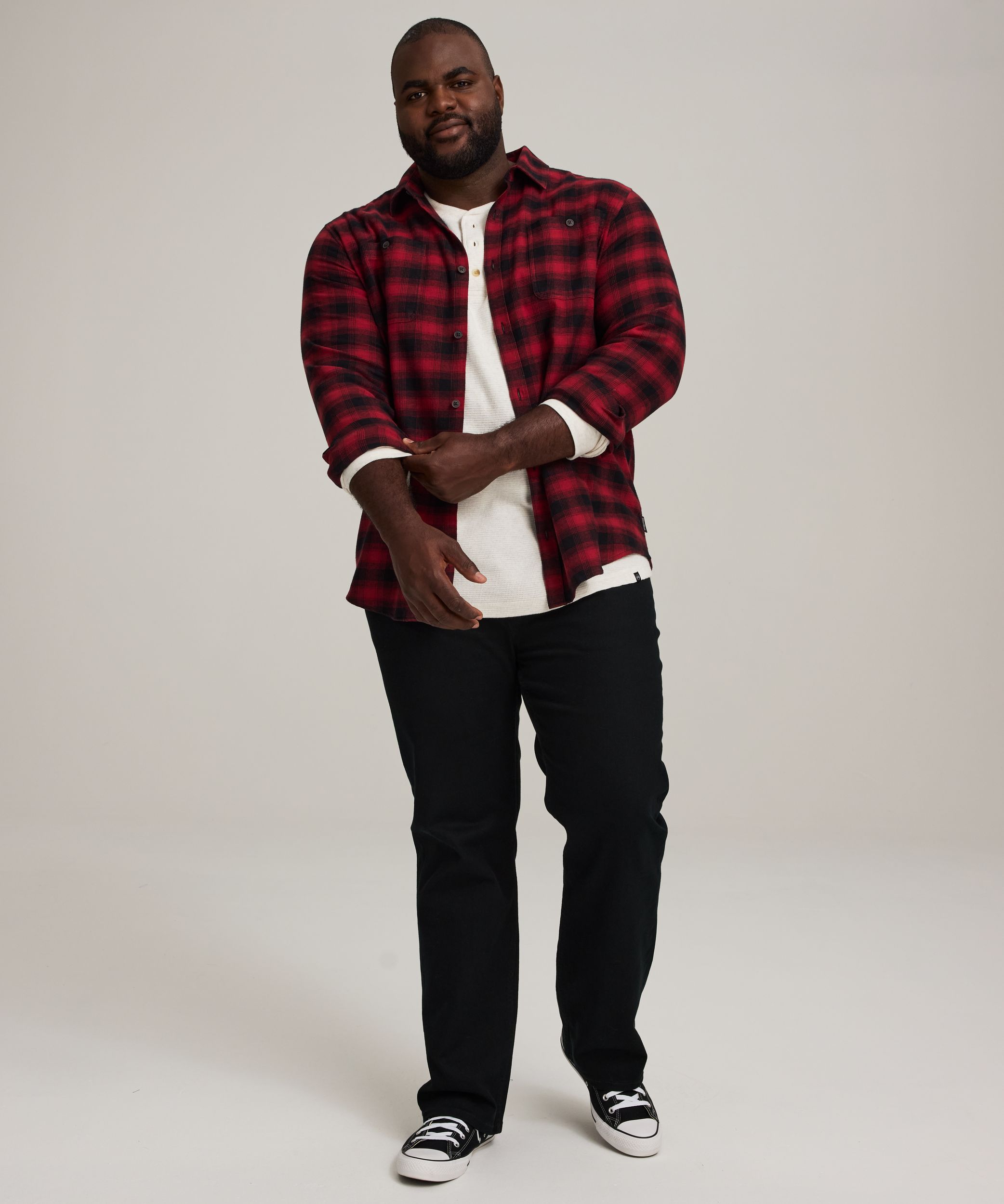 WindRiver Men's Basic Stretch Long Sleeve Flannel Shirt