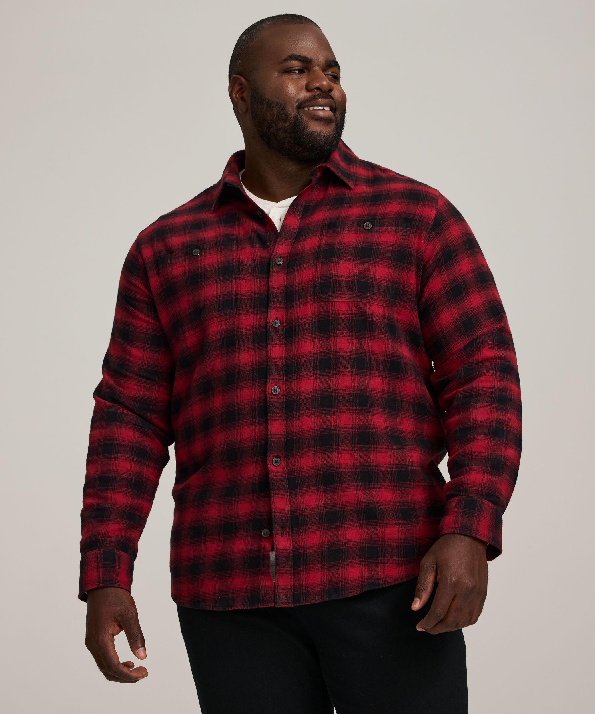 WindRiver Men's Basic Stretch Long Sleeve Flannel Shirt