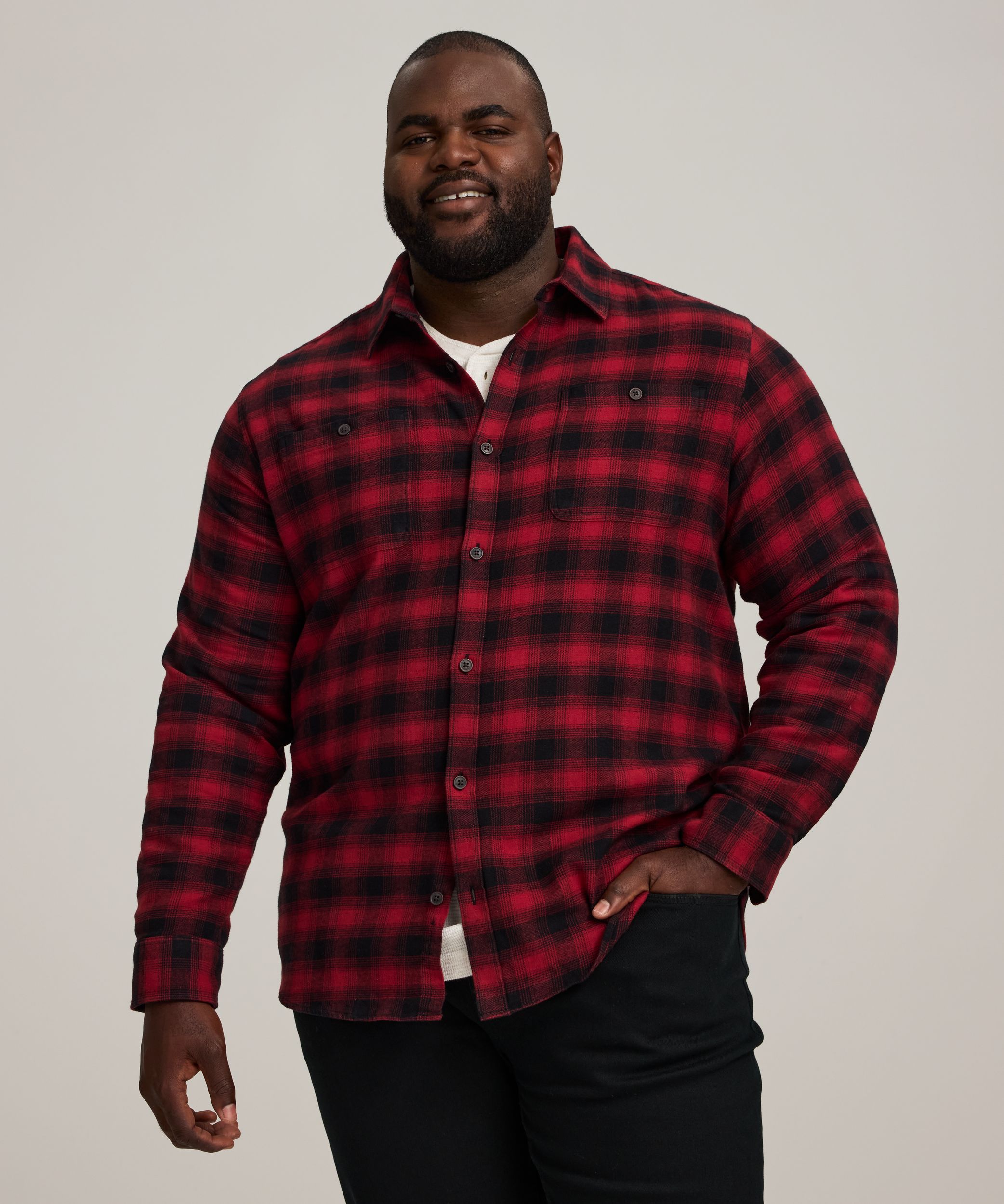 WindRiver Men's Basic Stretch Long Sleeve Flannel Shirt