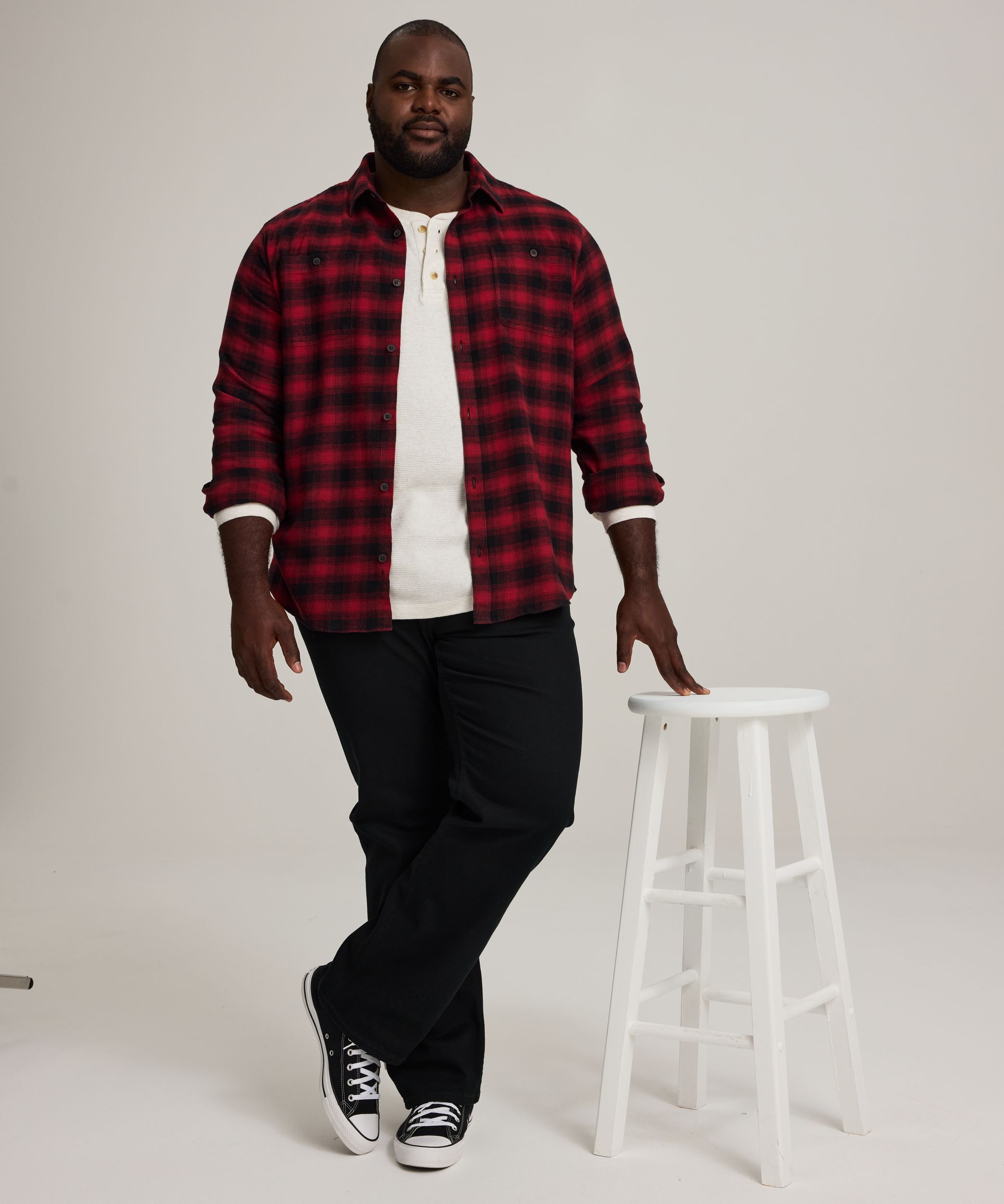 WindRiver Men's Basic Stretch Long Sleeve Flannel Shirt