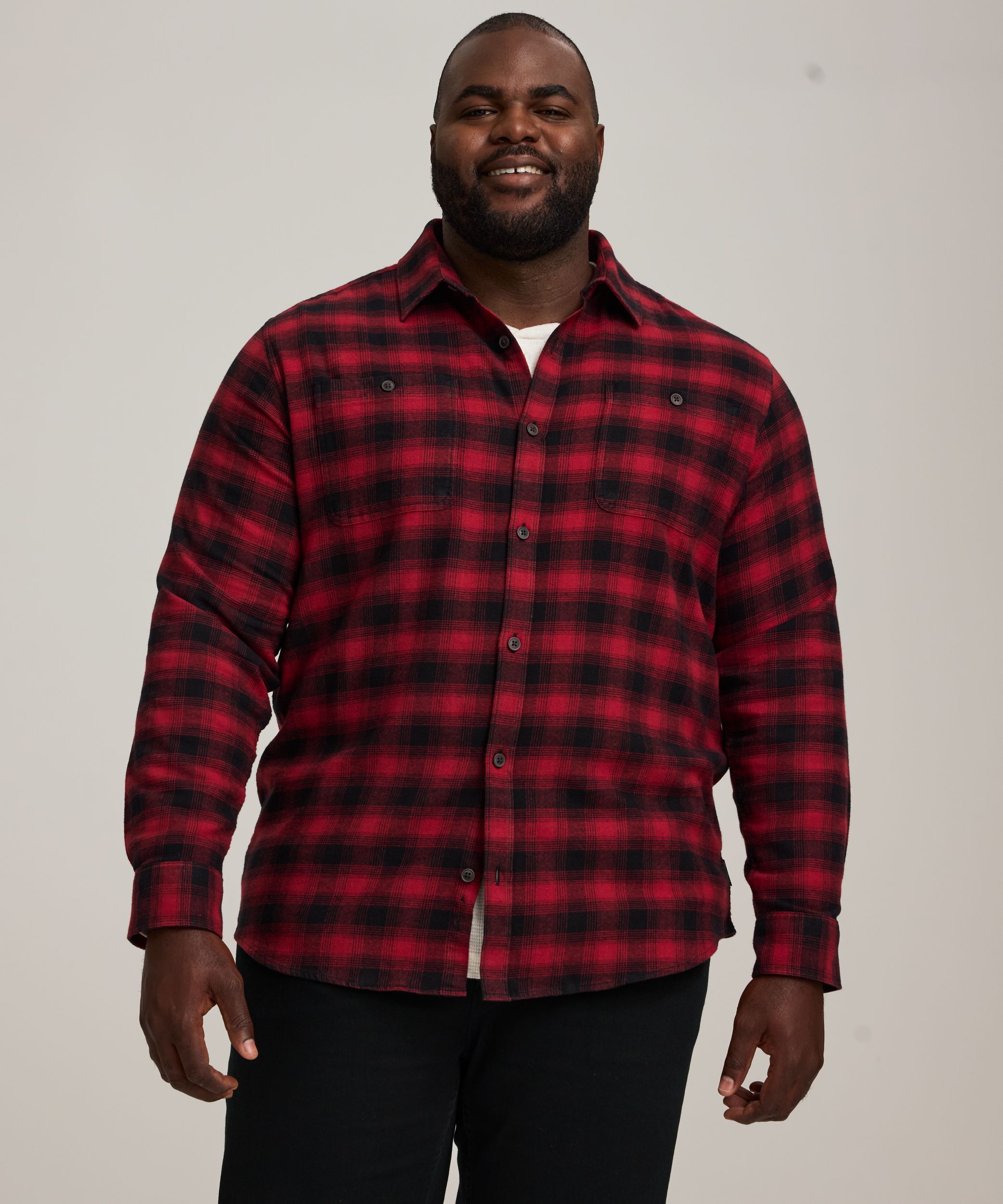 WindRiver Men's Basic Stretch Long Sleeve Flannel Shirt