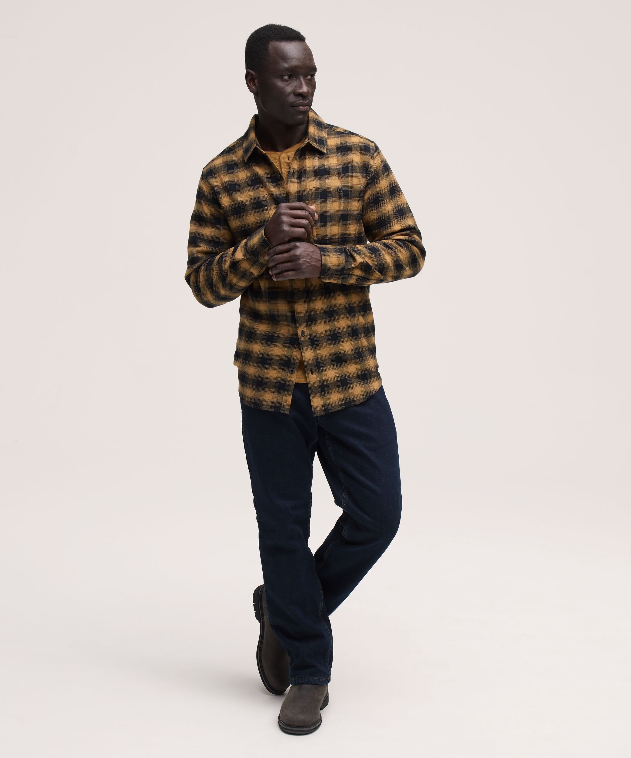 Chemise en flanelle de base extensible à manches longues pour hommes, WindRiver
