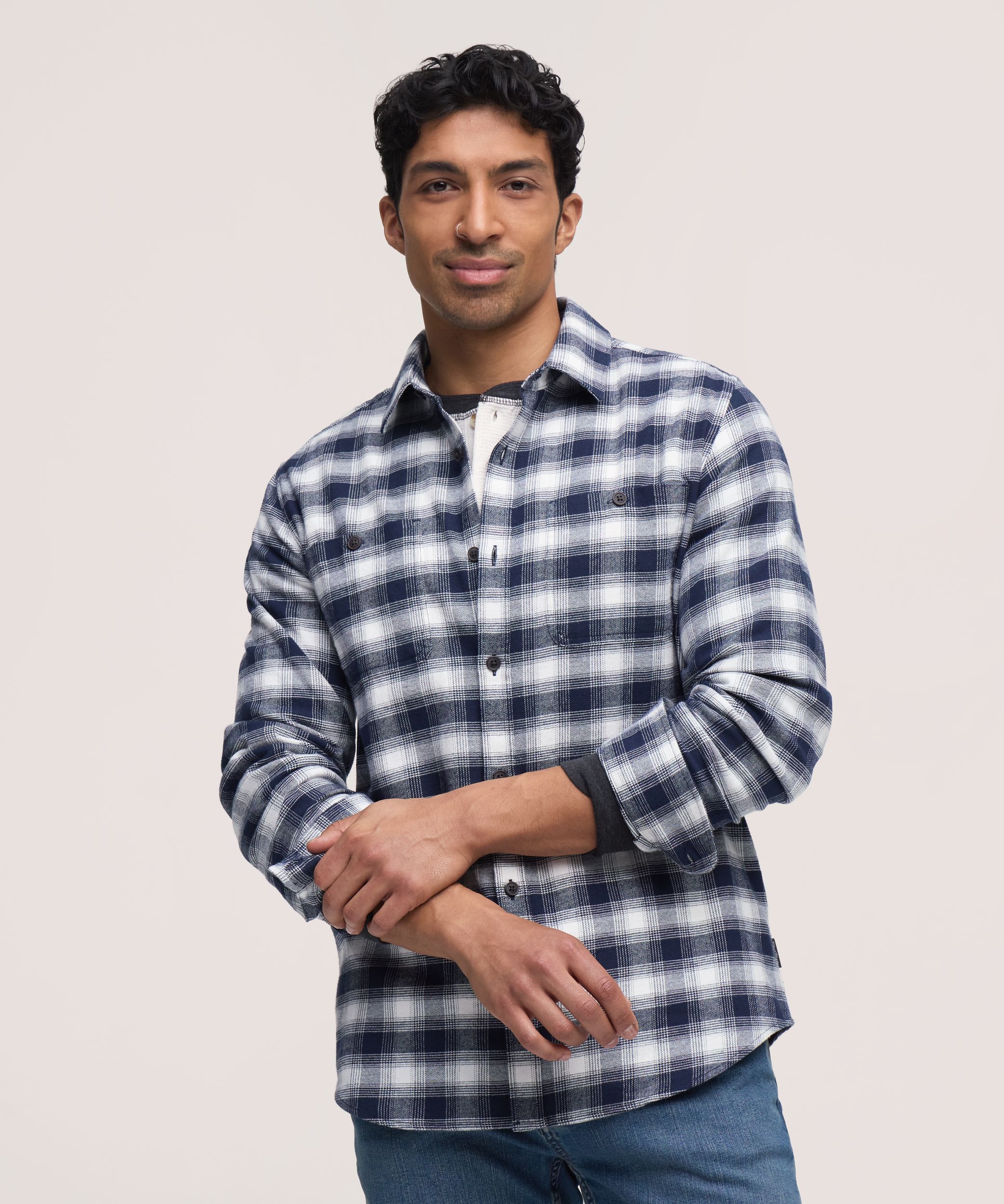 Chemise en flanelle de base extensible à manches longues pour hommes, WindRiver