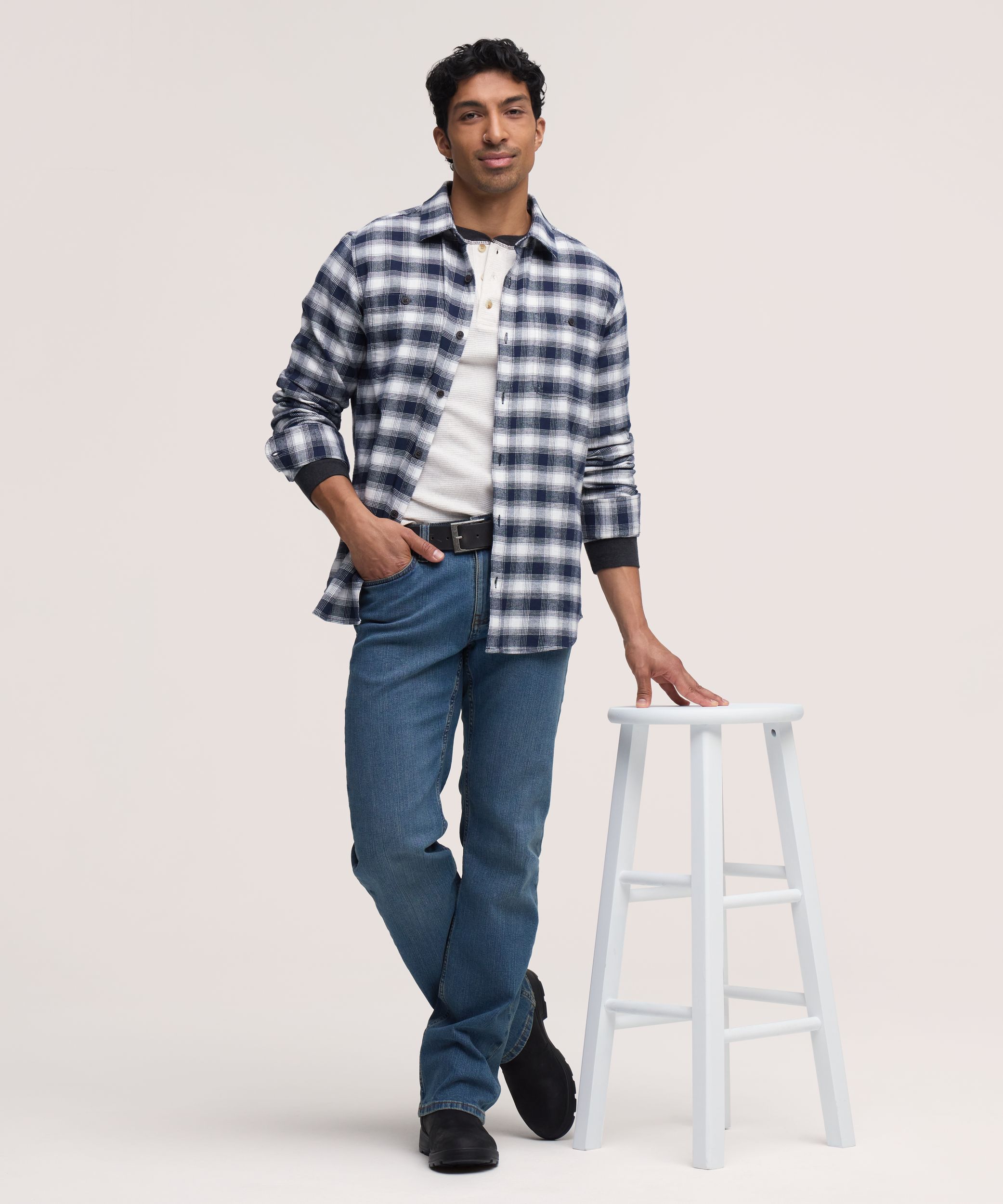 Chemise en flanelle de base extensible à manches longues pour hommes, WindRiver