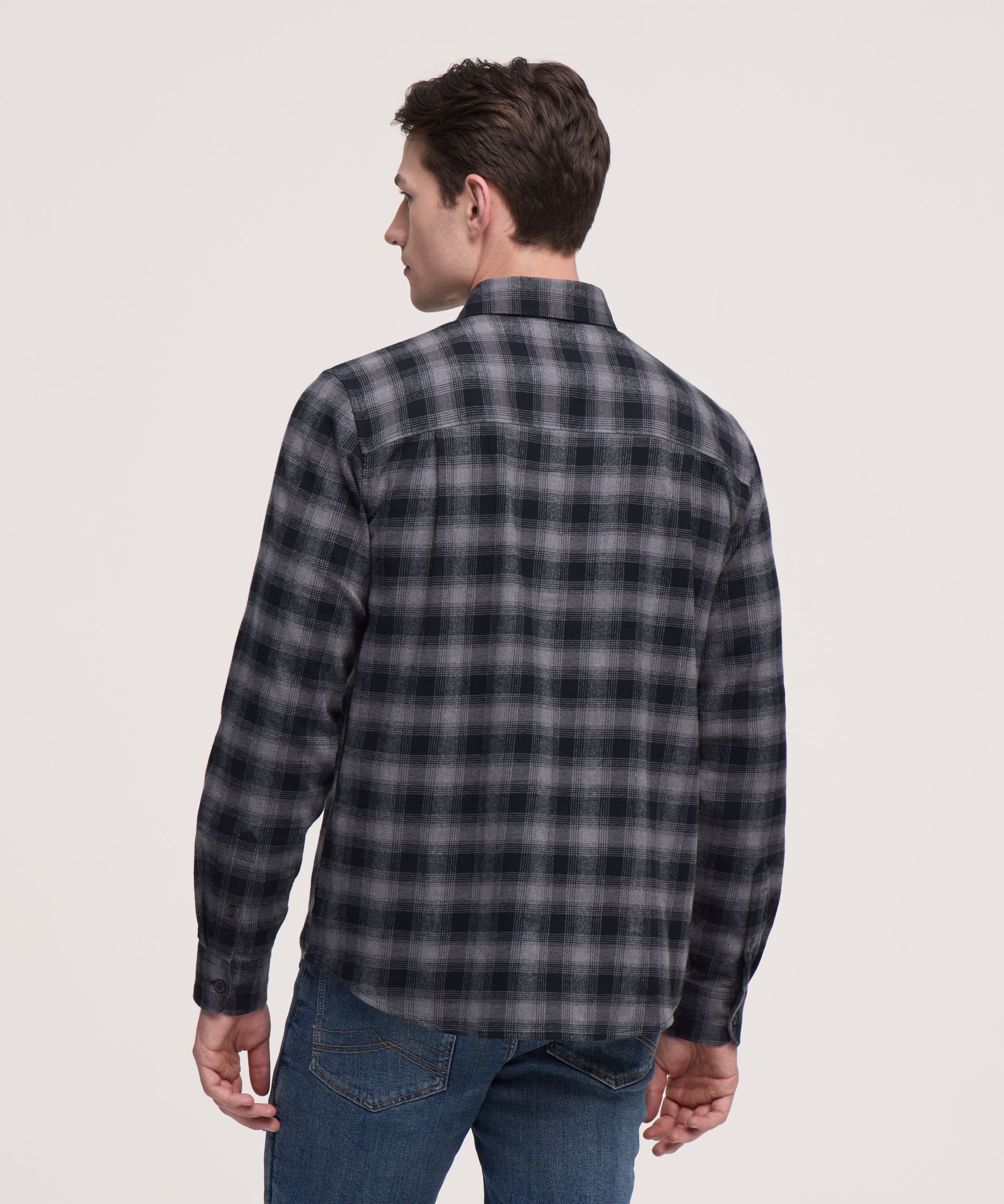 Chemise en flanelle de base extensible à manches longues pour hommes, WindRiver