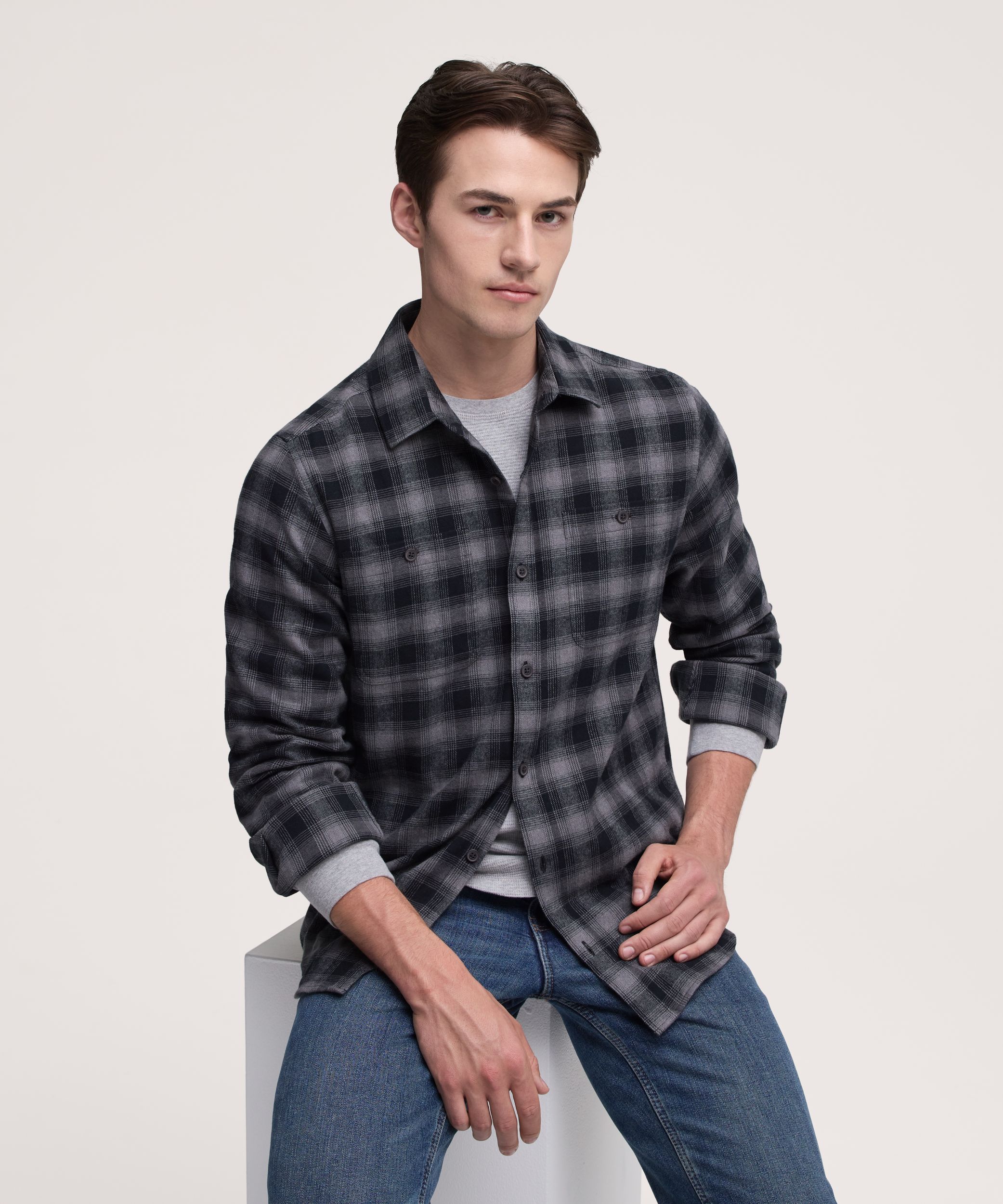 Chemise en flanelle de base extensible à manches longues pour hommes, WindRiver