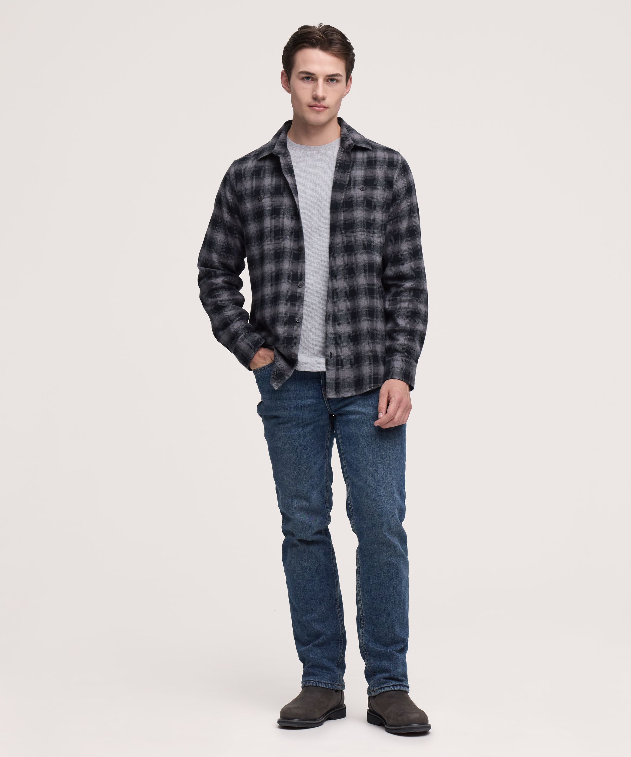 Chemise en flanelle de base extensible à manches longues pour hommes, WindRiver