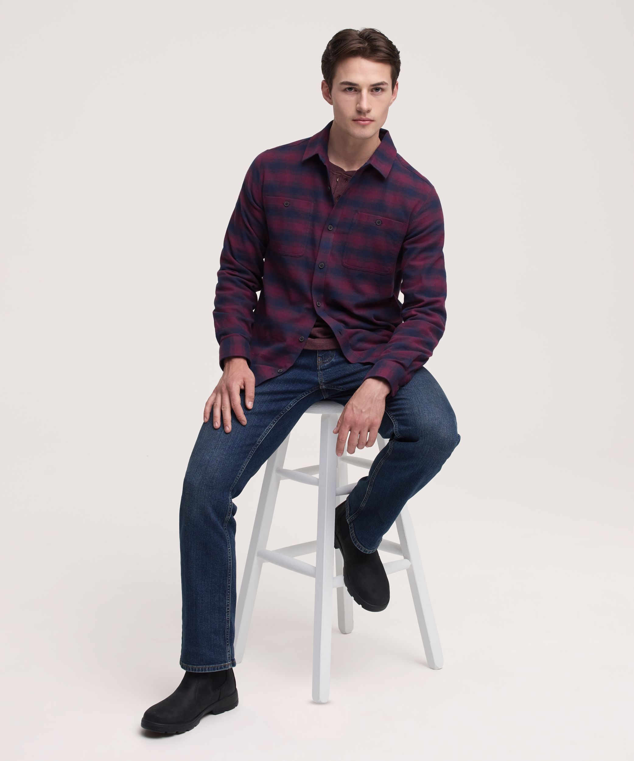 Chemise en flanelle de base extensible à manches longues pour hommes, WindRiver