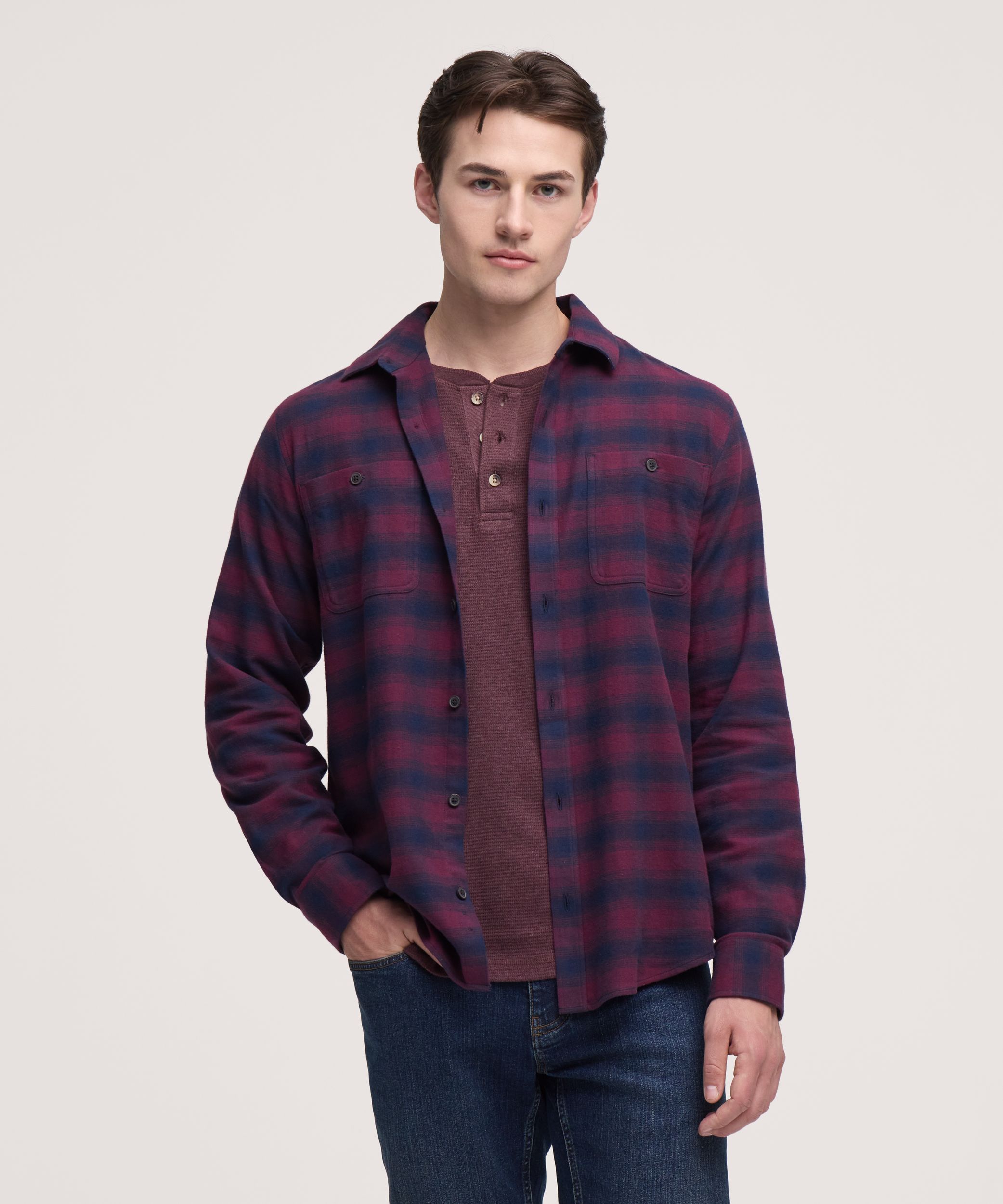 Chemise en flanelle de base extensible à manches longues pour hommes, WindRiver