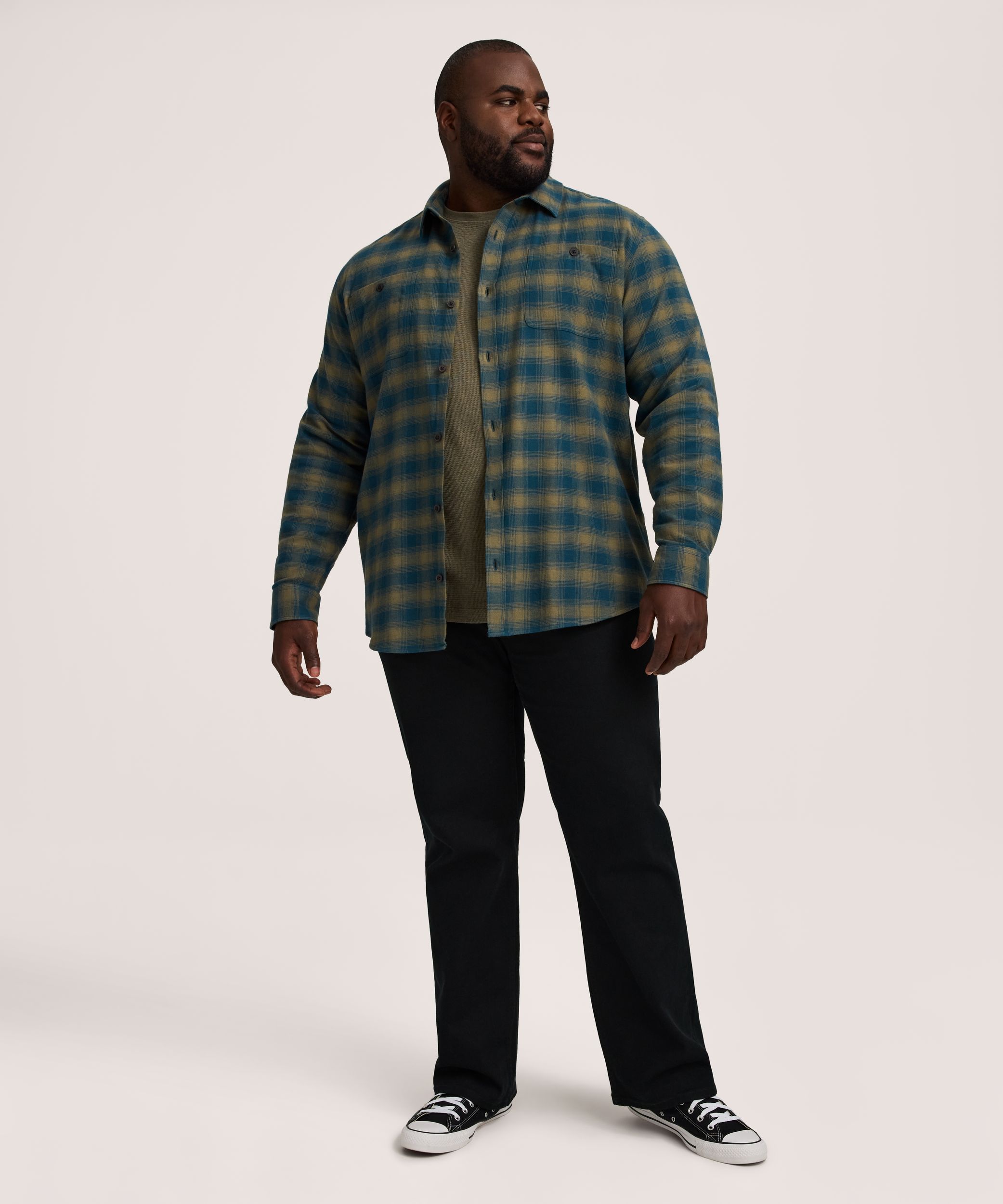Chemise en flanelle de base extensible à manches longues pour hommes, WindRiver