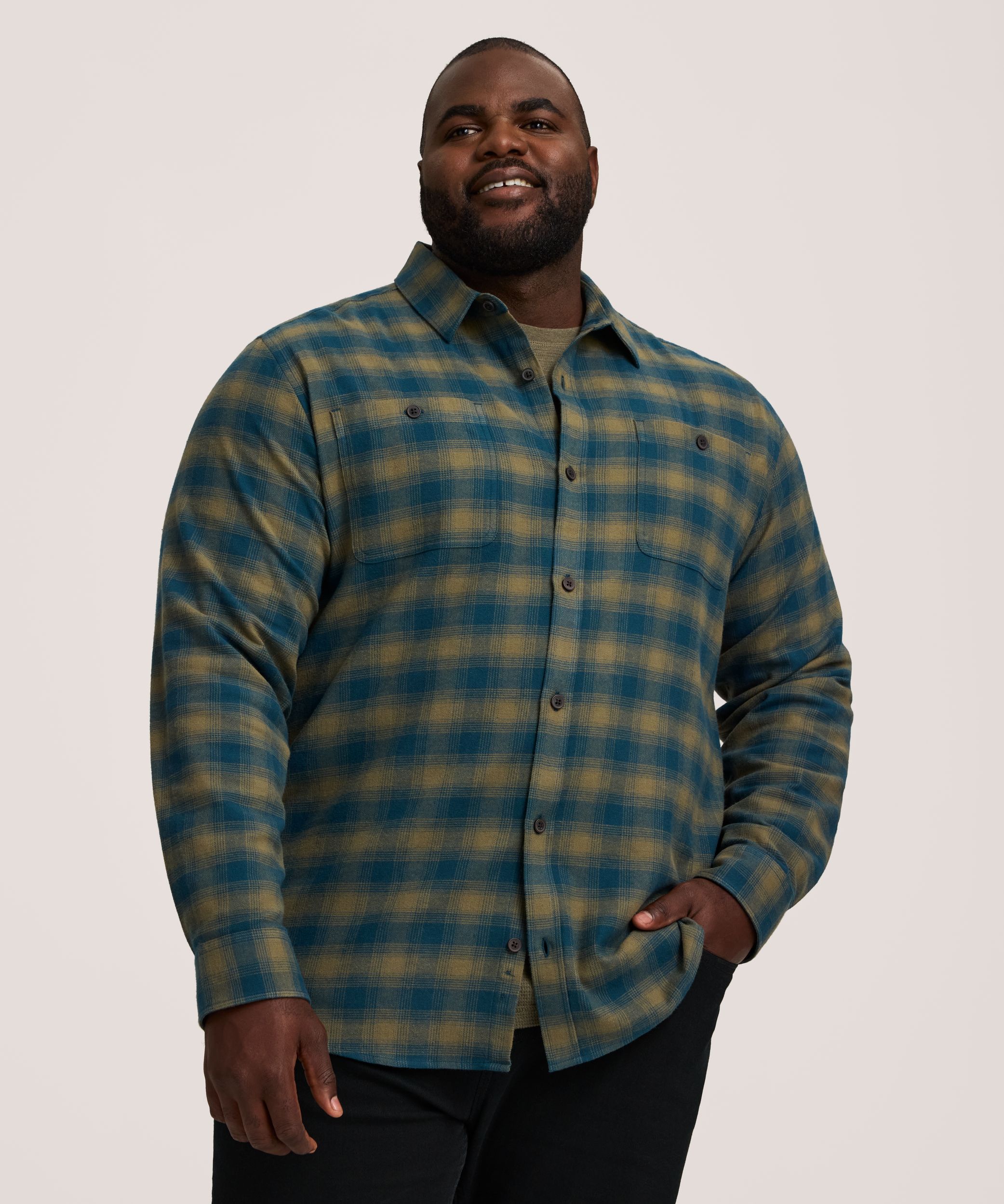 Chemise en flanelle de base extensible à manches longues pour hommes, WindRiver