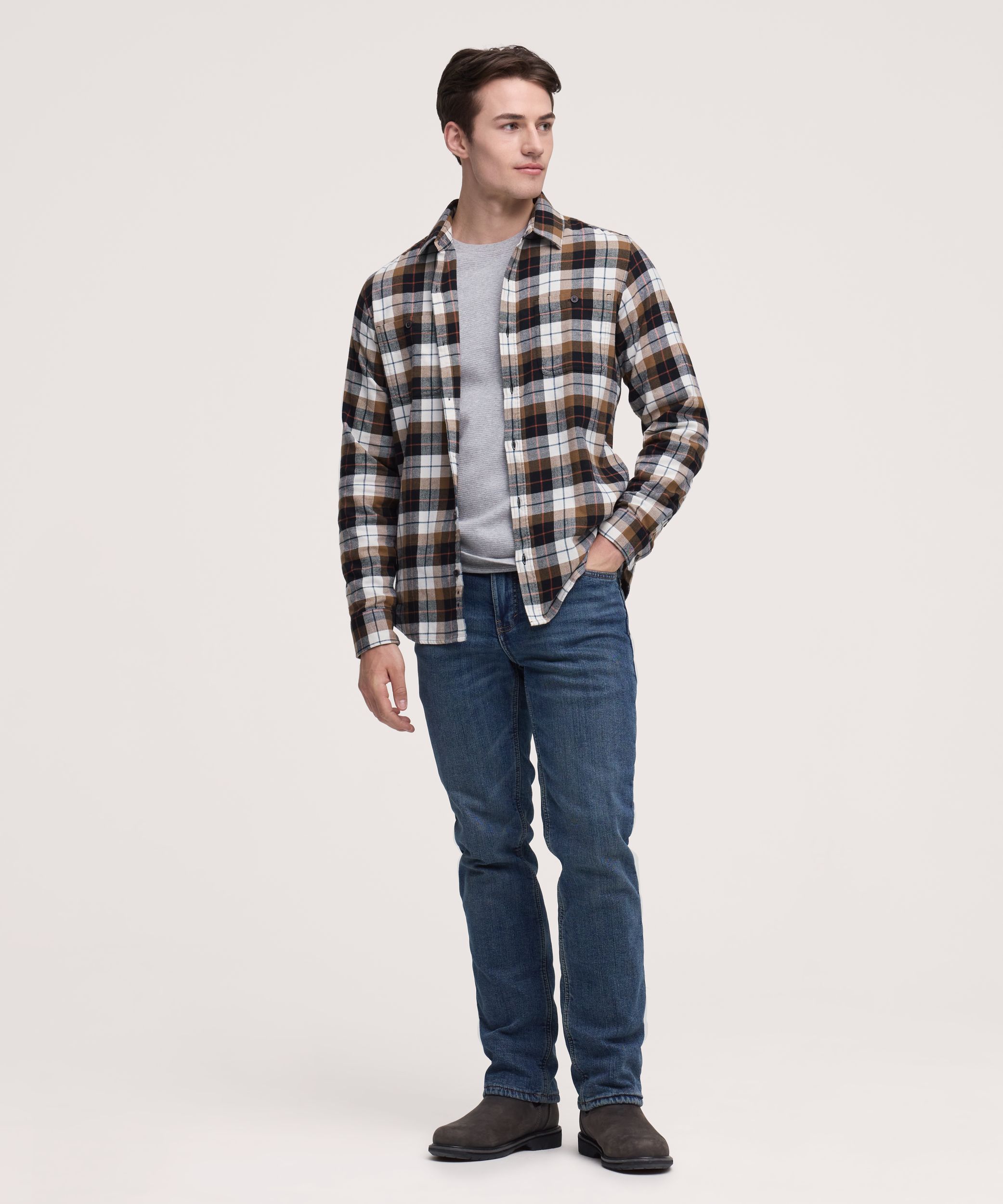 Chemise en flanelle de base extensible et contrastante pour hommes, WindRiver