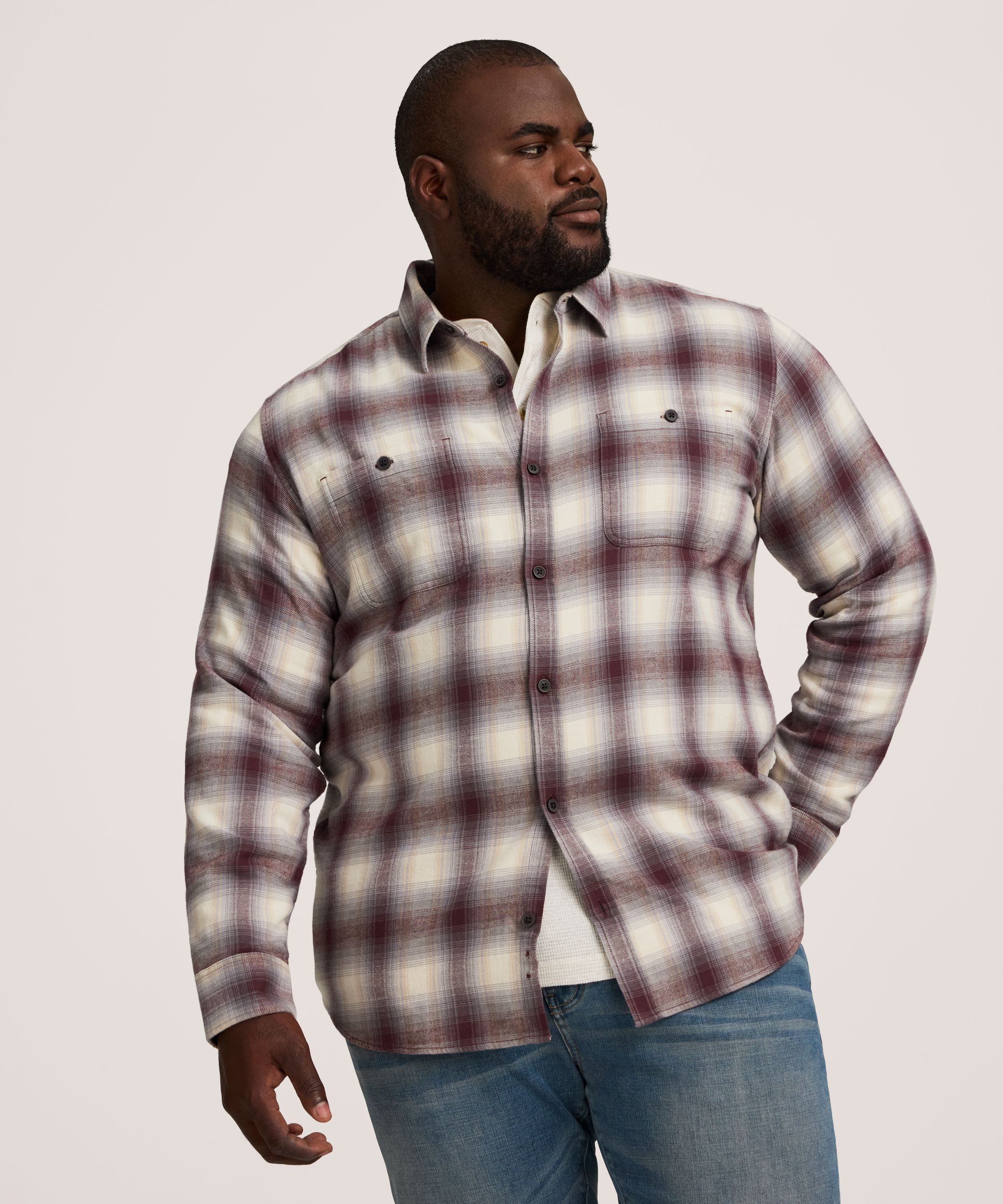 Chemise en flanelle de base extensible et contrastante pour hommes, WindRiver