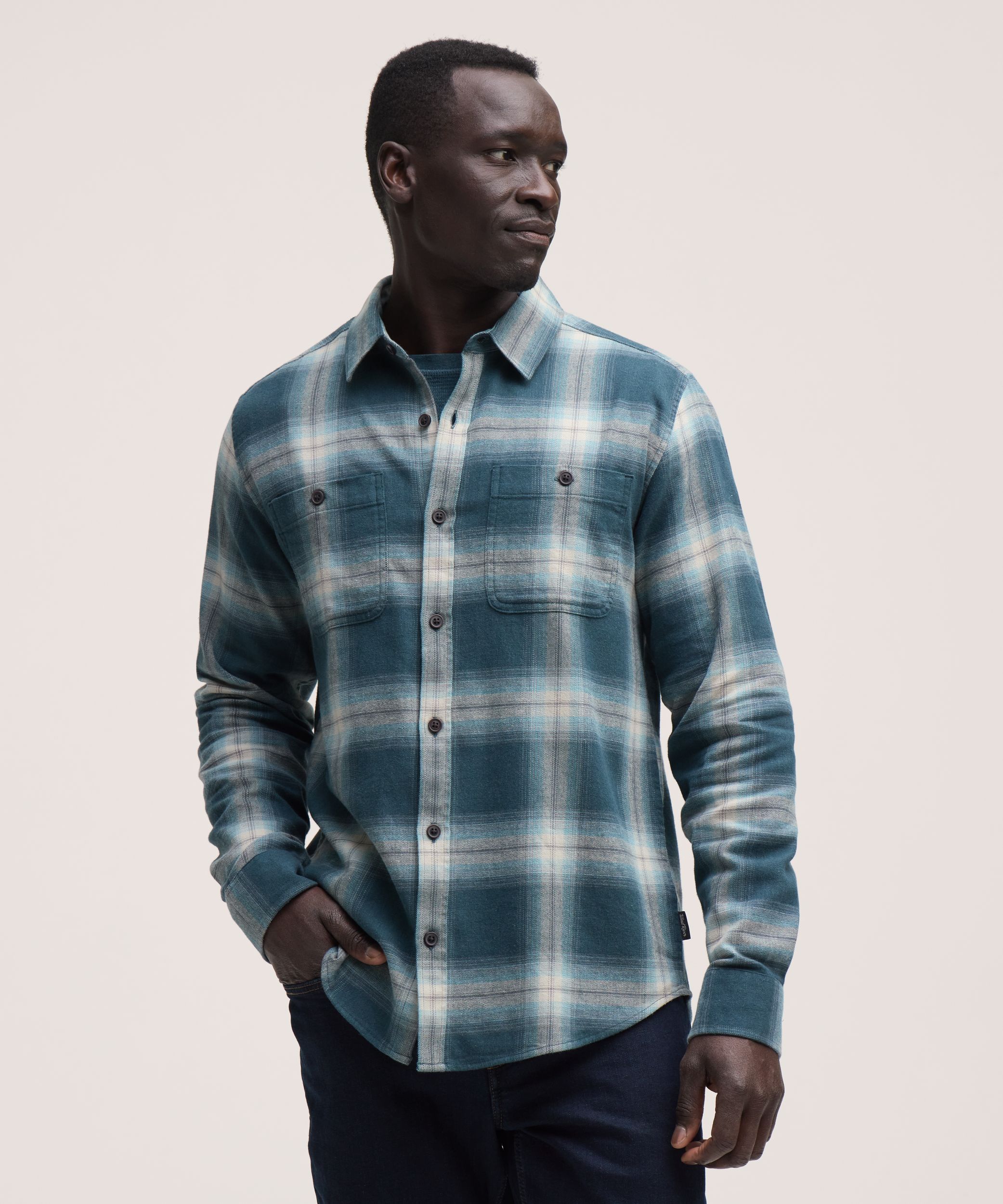 Chemise en flanelle de base extensible et contrastante pour hommes, WindRiver