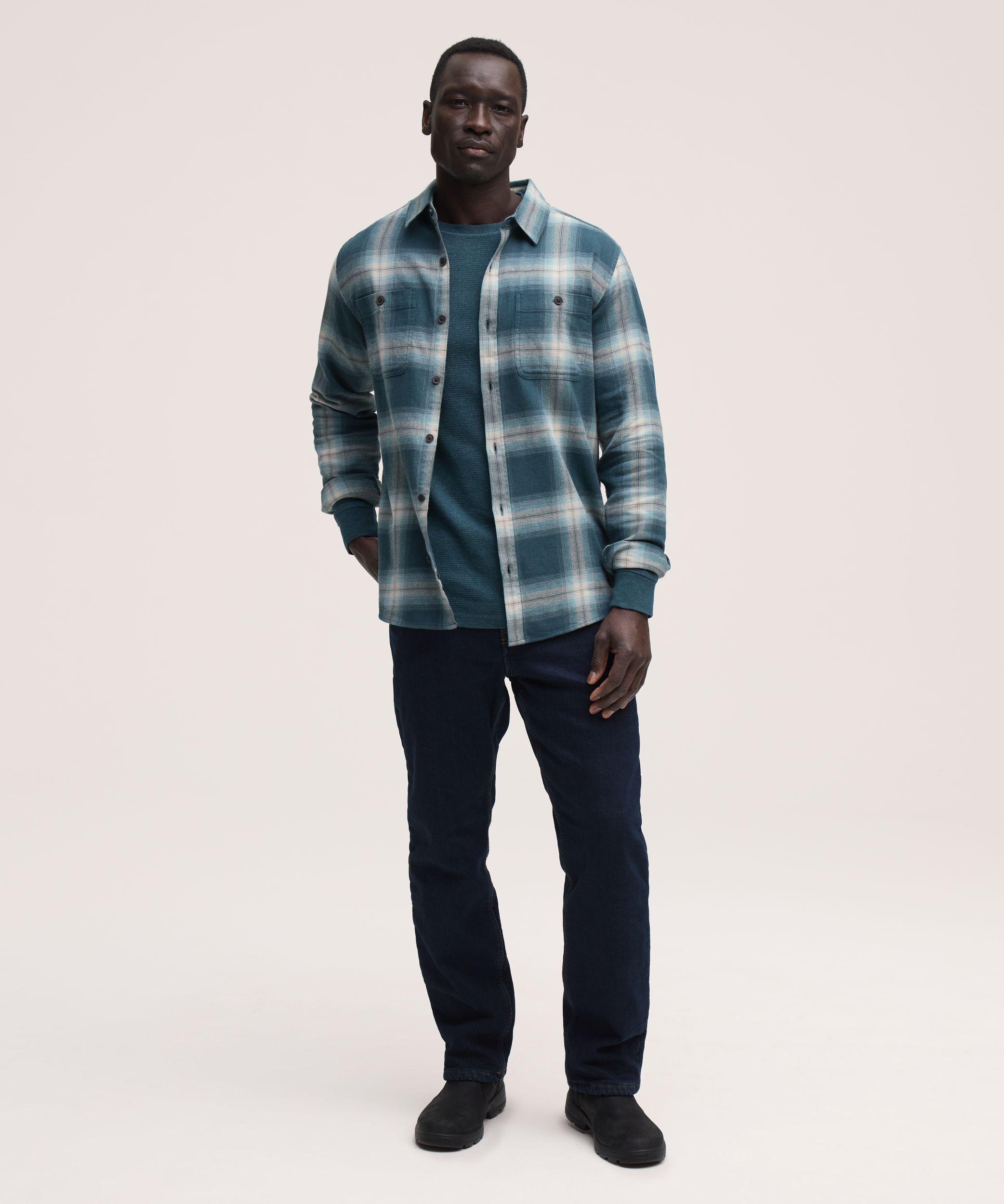 Chemise en flanelle de base extensible et contrastante pour hommes, WindRiver