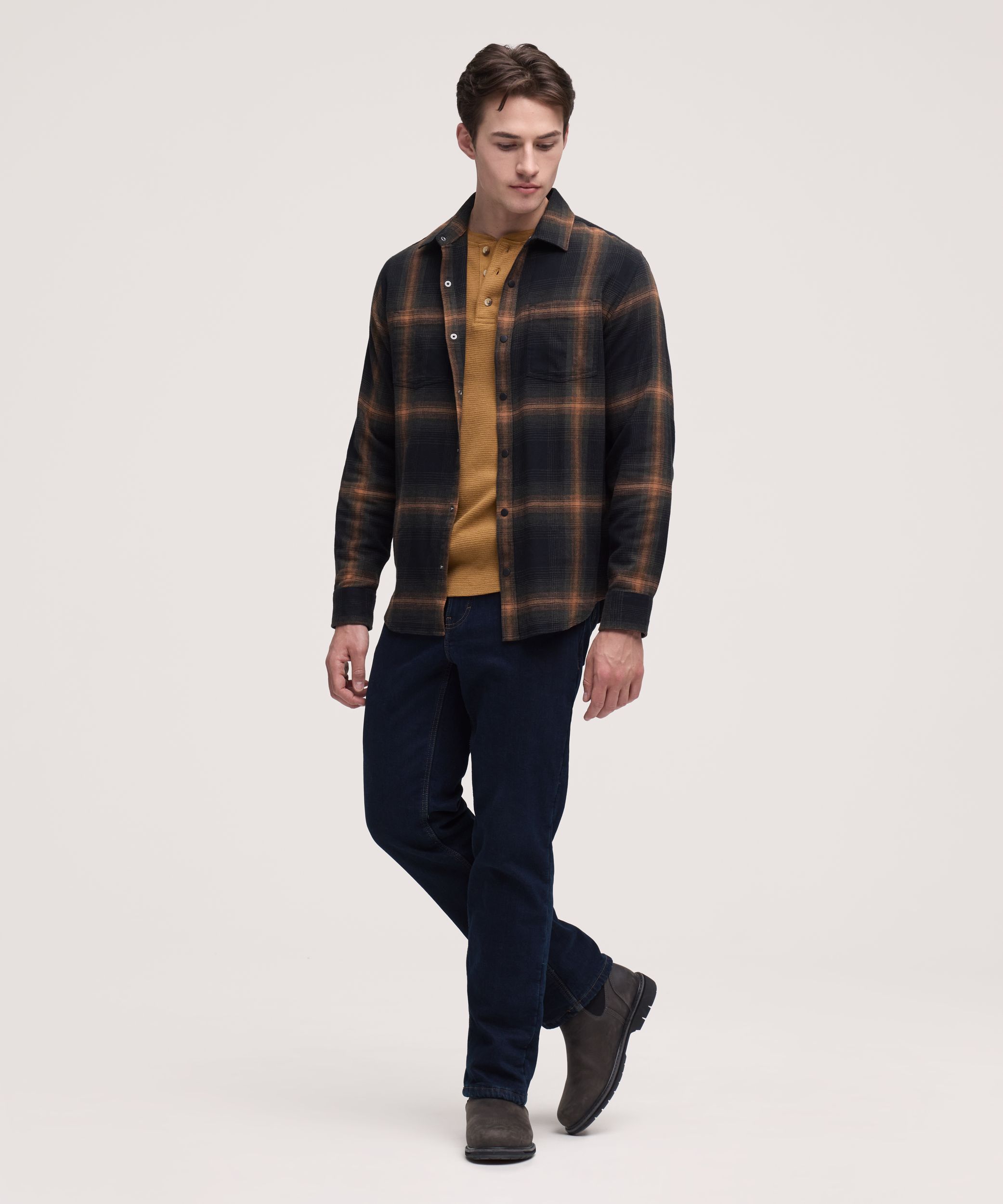 Chemise en flanelle de base extensible à boutons-pression pour hommes, WindRiver