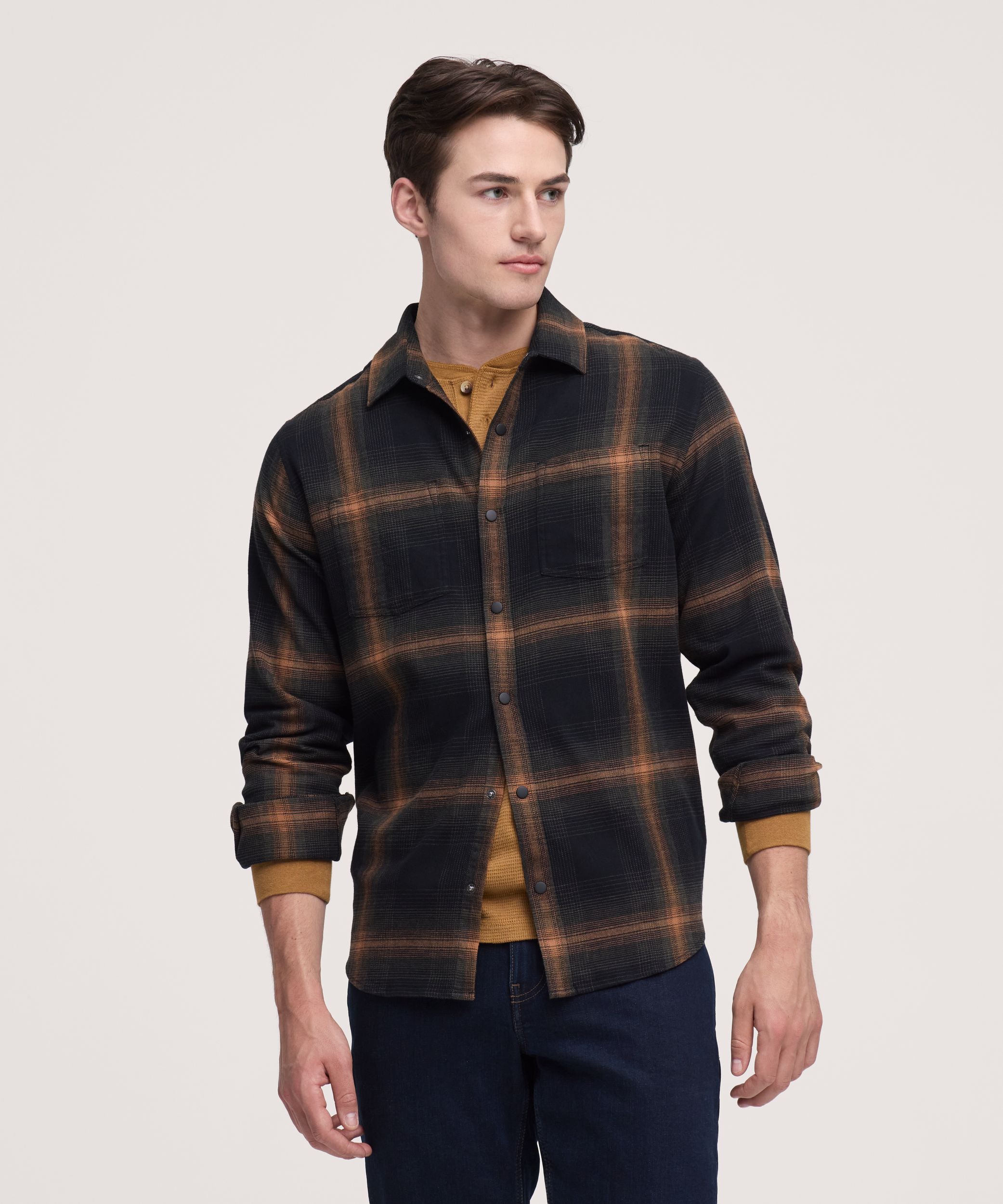 Chemise en flanelle de base extensible à boutons-pression pour hommes, WindRiver