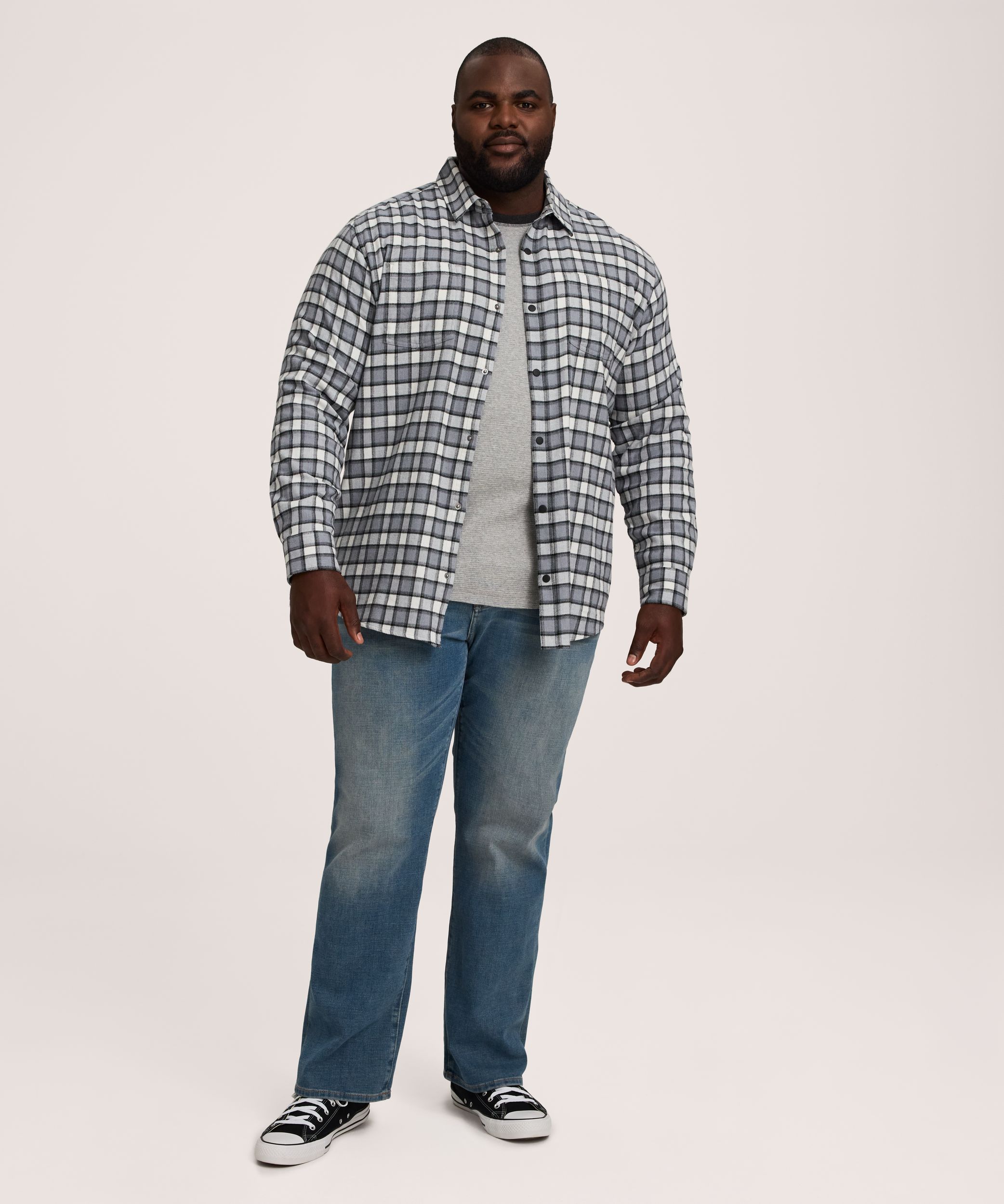 Chemise en flanelle de base extensible à boutons-pression pour hommes, WindRiver