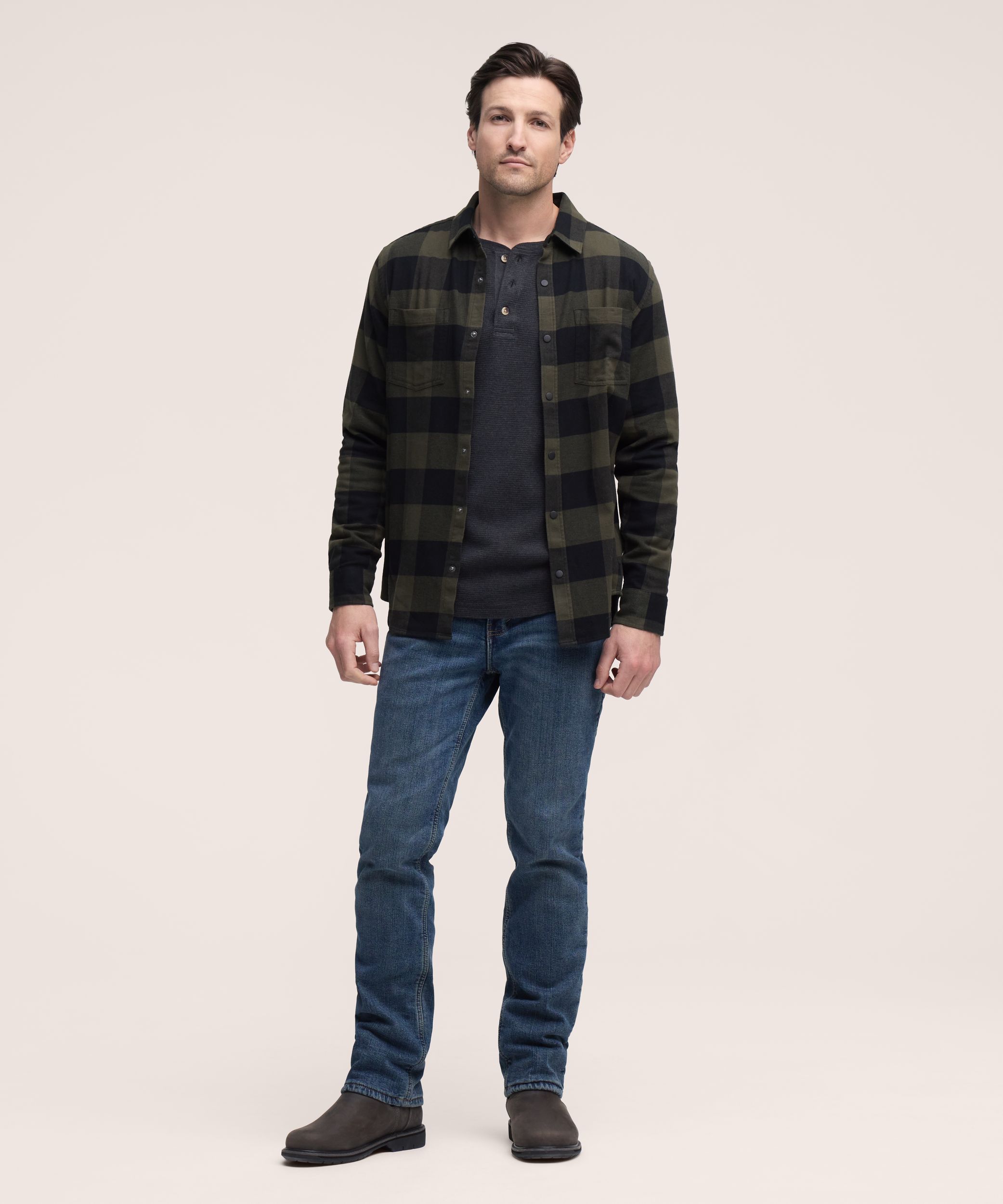 WindRiver Men's Basic Stretch Snap-Front Flannel Shirt