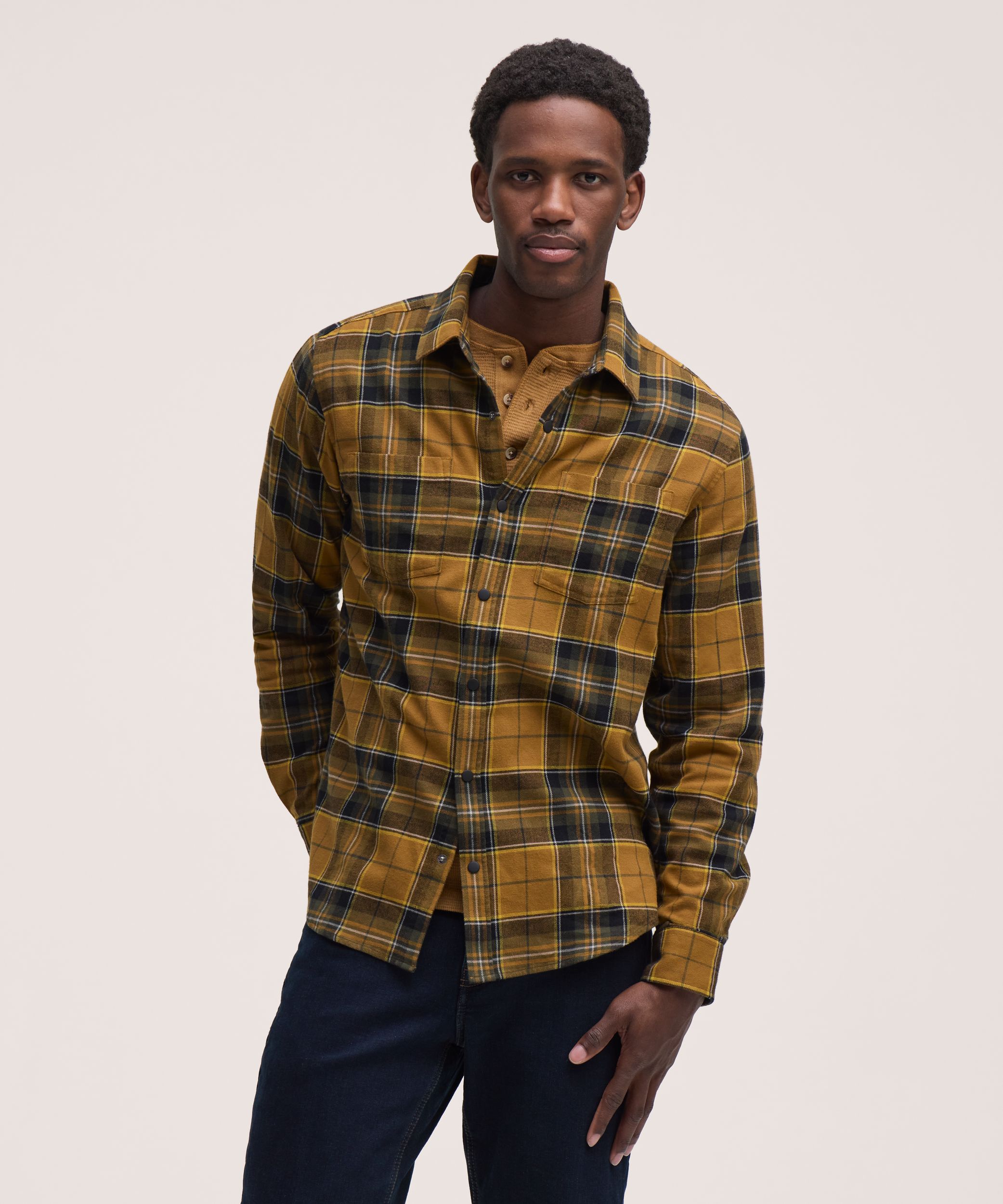 Chemise en flanelle de base extensible à boutons-pression pour hommes, WindRiver