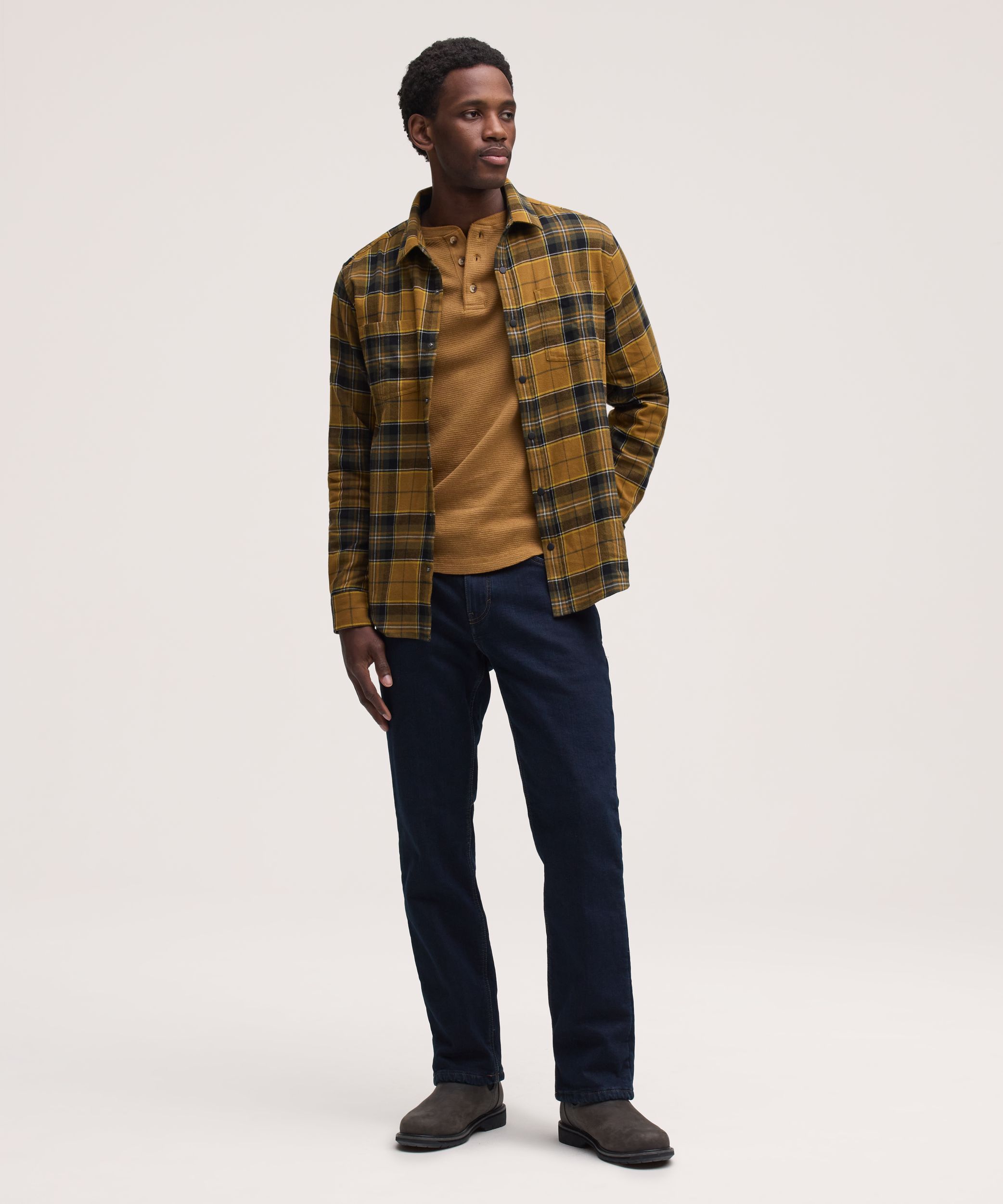 Chemise en flanelle de base extensible à boutons-pression pour hommes, WindRiver
