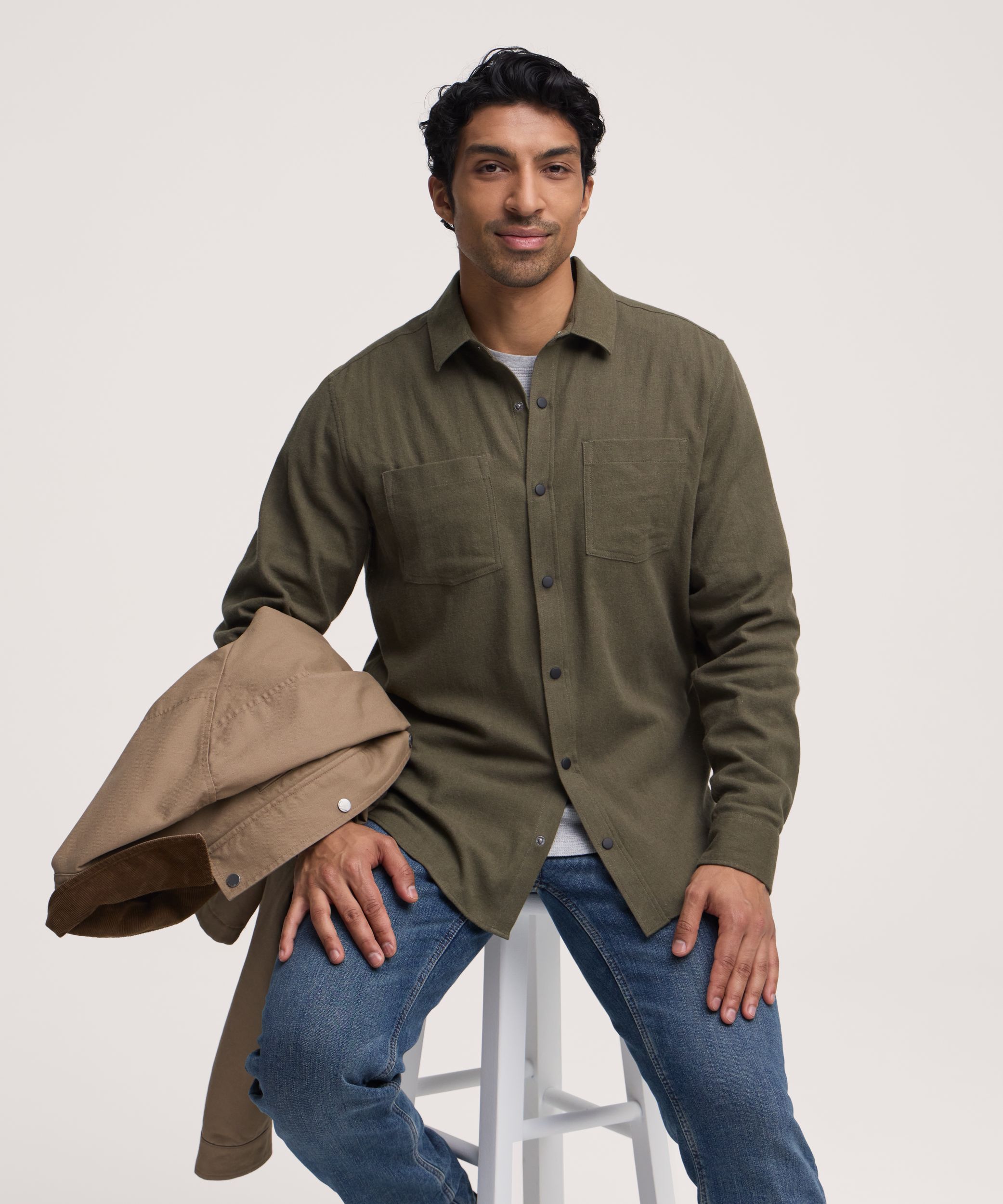 Chemise en flanelle de base extensible à boutons-pression pour hommes, WindRiver