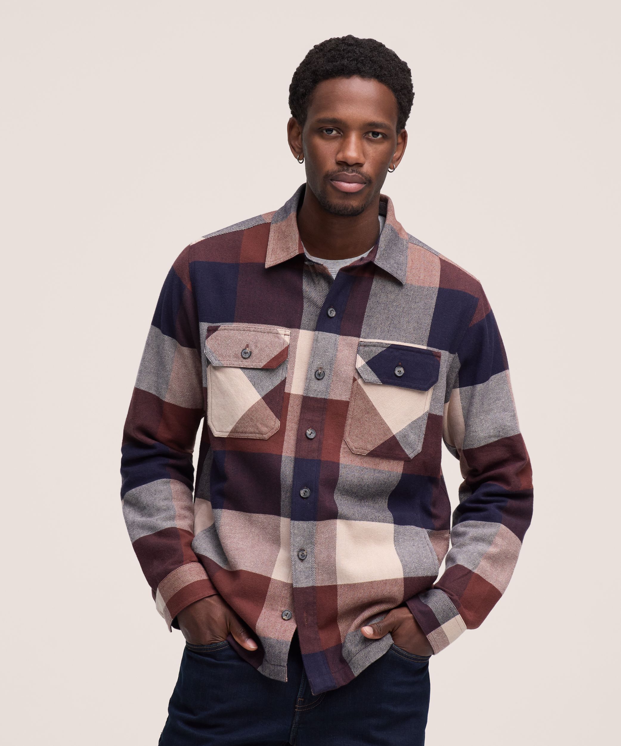 Chemise en flanelle extensible d’épaisseur moyenne pour hommes, WindRiver