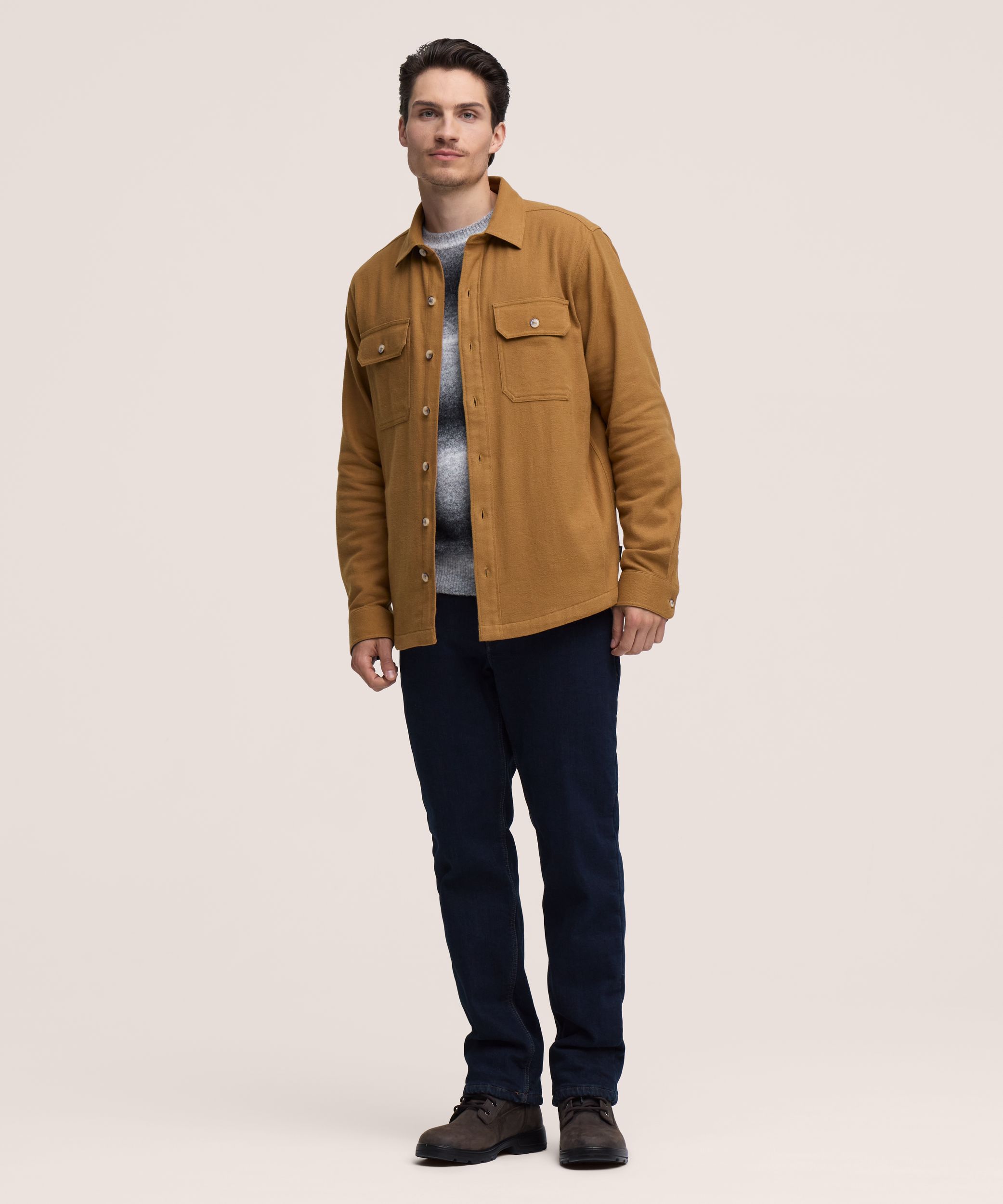 Chemise en flanelle extensible surdimensionnée d’épaisseur moyenne pour hommes, WindRiver
