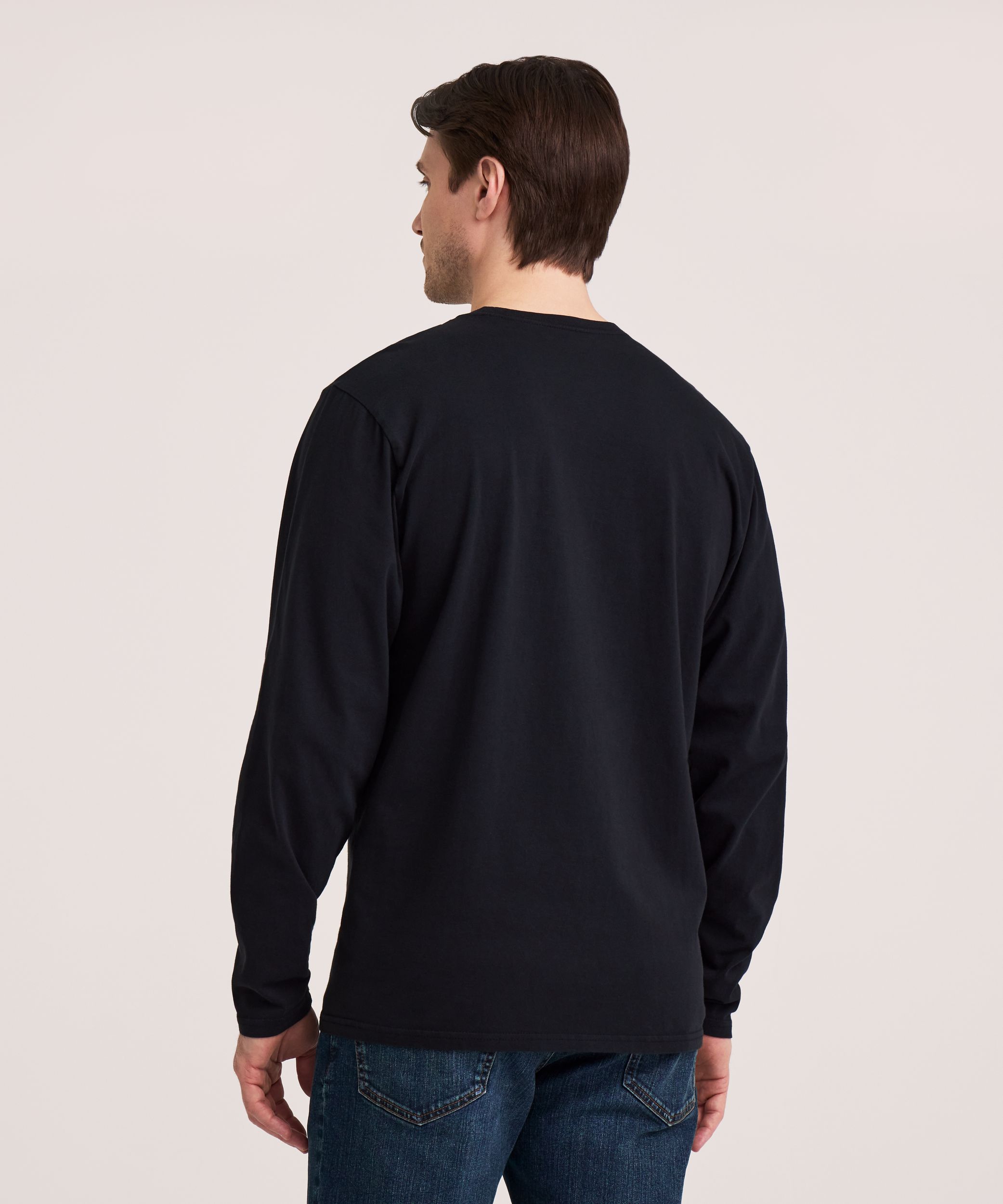 Denver Hayes Men's 50 Wash Long Sleeve Classic Fit Crew Neck T-Shirt