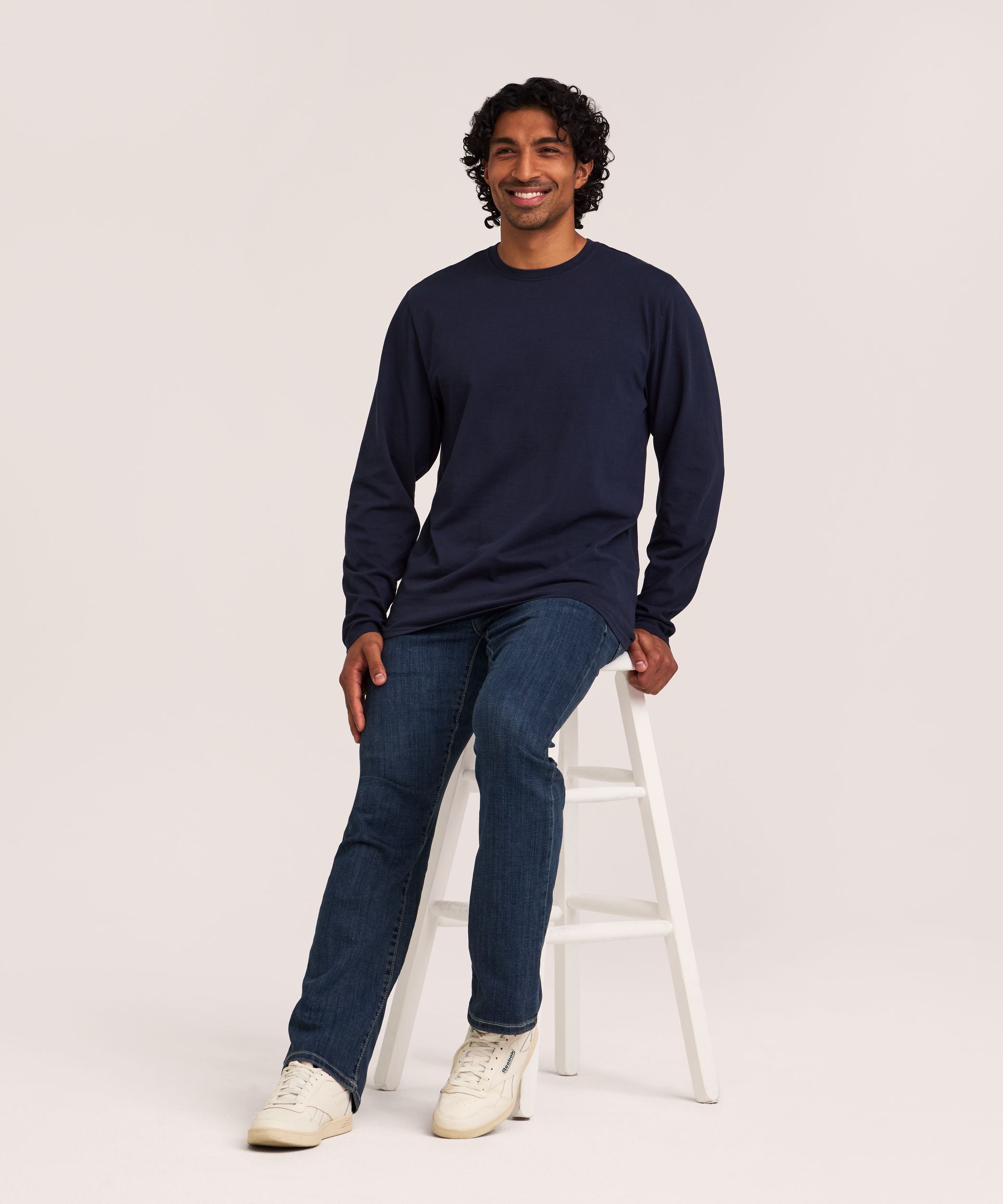 T-shirt en coton 50&nbsp;lavages de coupe classique à col ras du cou et à manches longues pour hommes, Denver Hayes