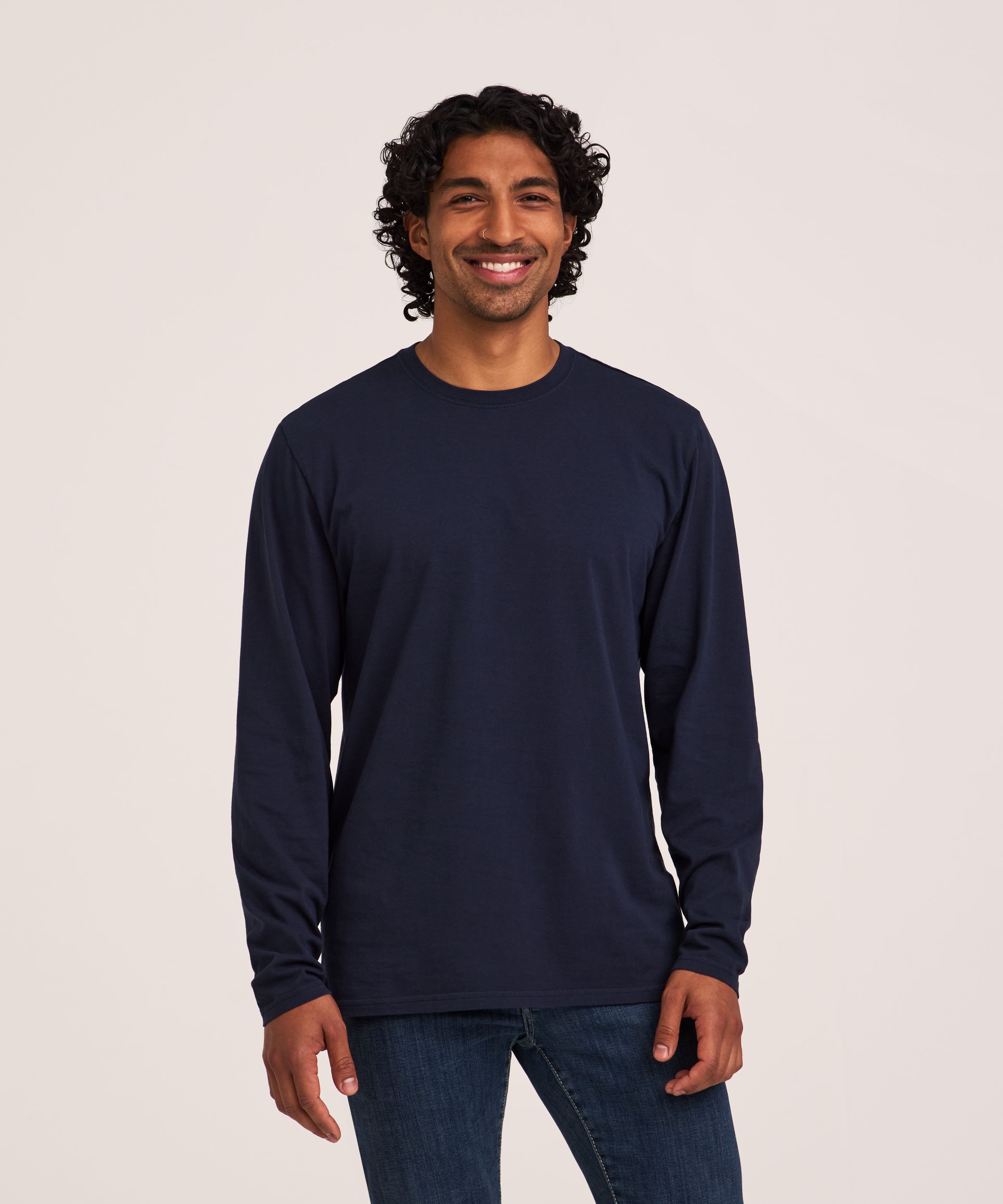 T-shirt en coton 50&nbsp;lavages de coupe classique à col ras du cou et à manches longues pour hommes, Denver Hayes