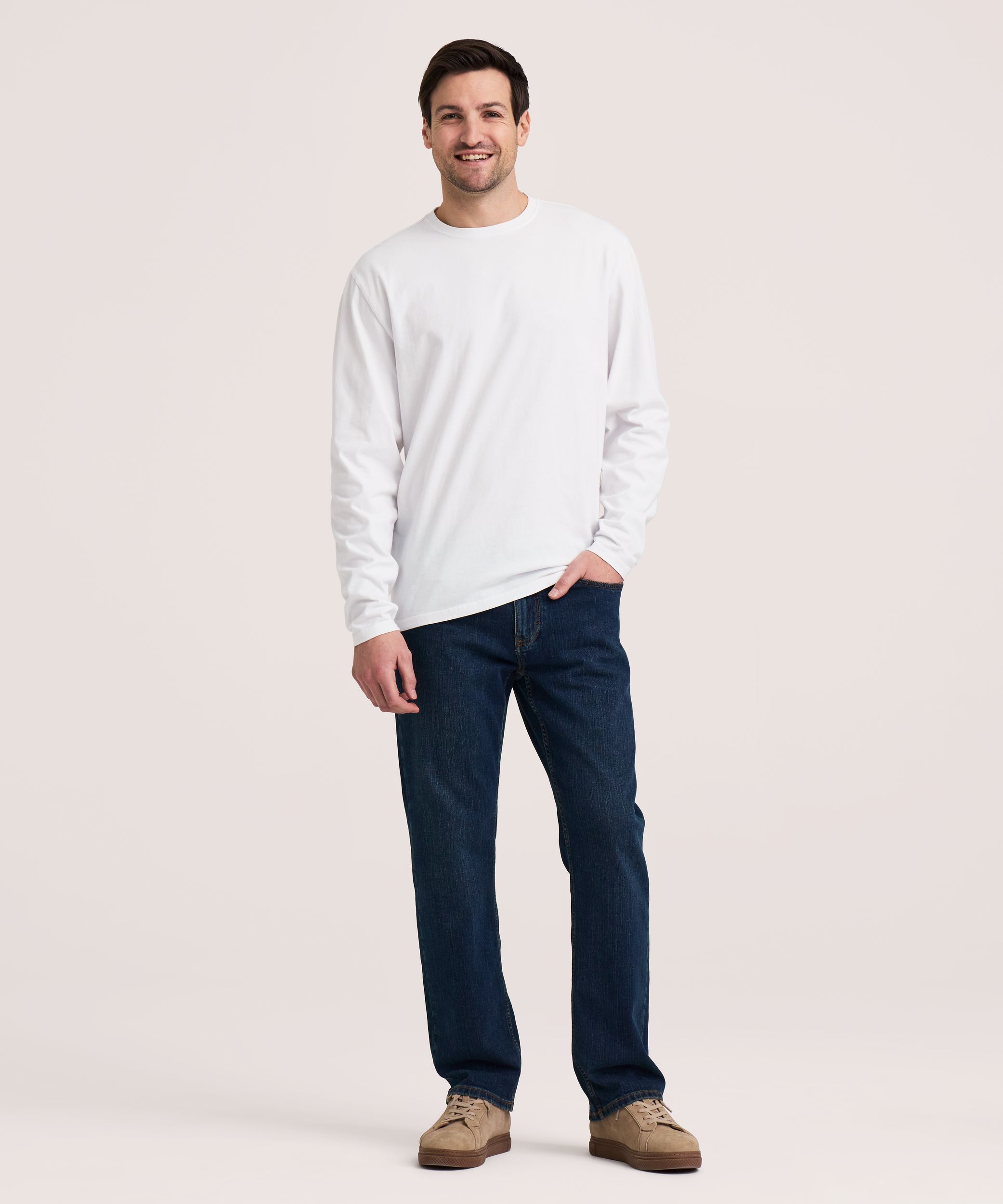 Denver Hayes Men's 50 Wash Long Sleeve Classic Fit Crew Neck T-Shirt