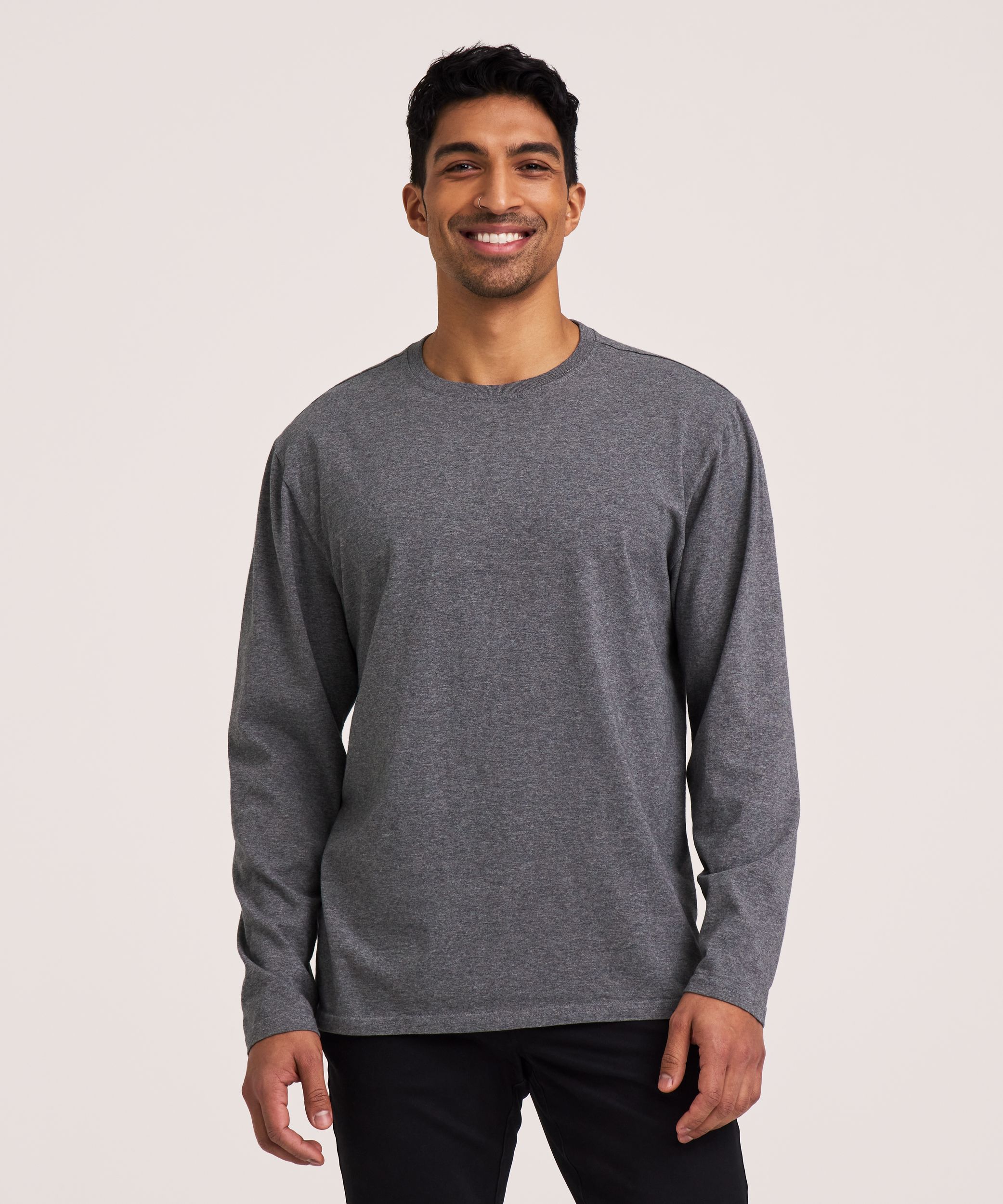 Denver Hayes Men's 50 Wash Long Sleeve Classic Fit Crew Neck T-Shirt